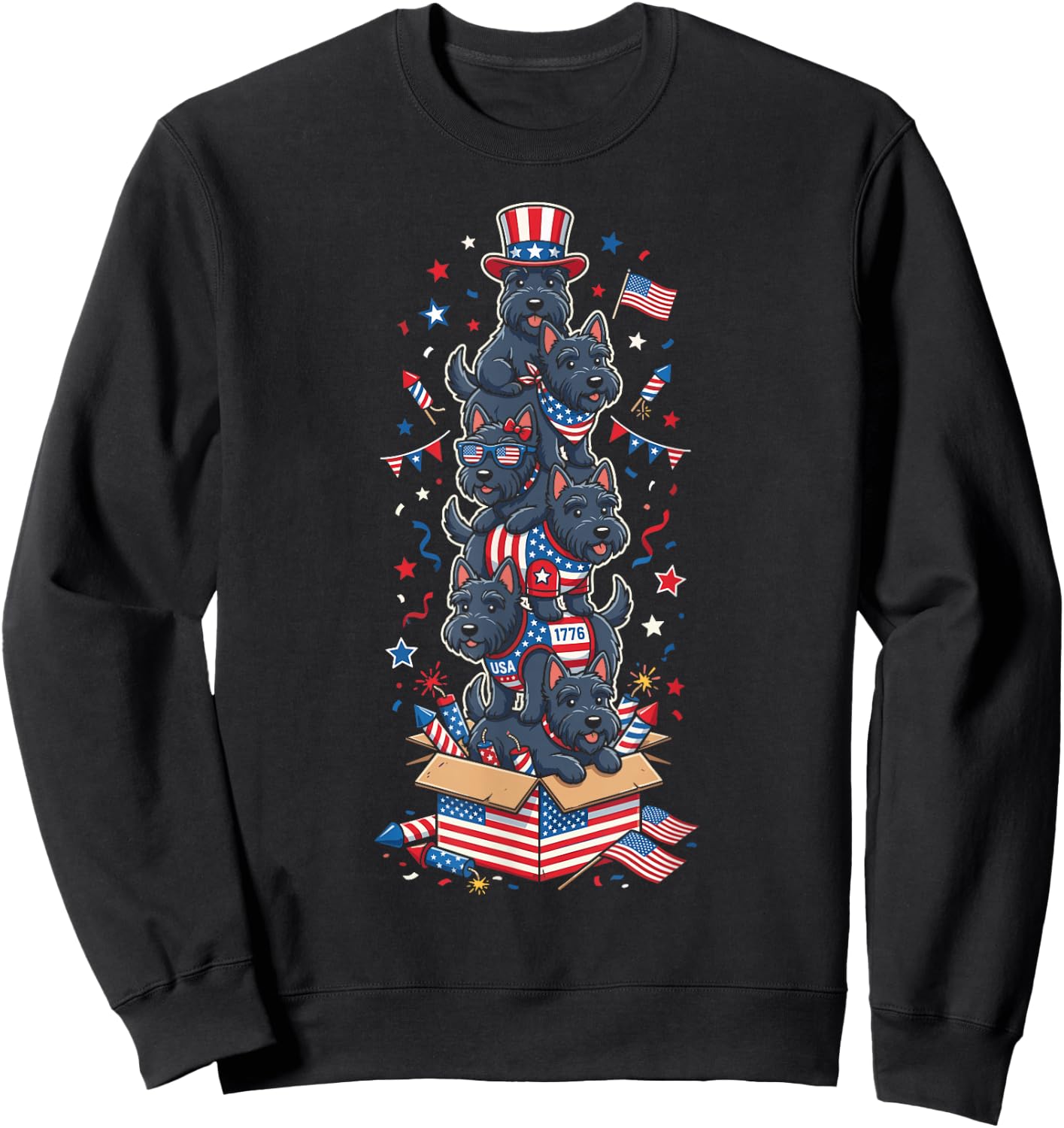 Scottish Terrier American USA Flag Memorial Day 4th of July Sweatshirt - Sweatshirt | Black