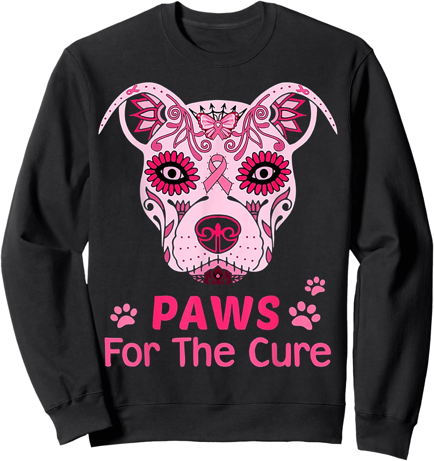 Paws For The Cure Pitbull Breast Cancer Sweatshirt - Sweatshirt | Black