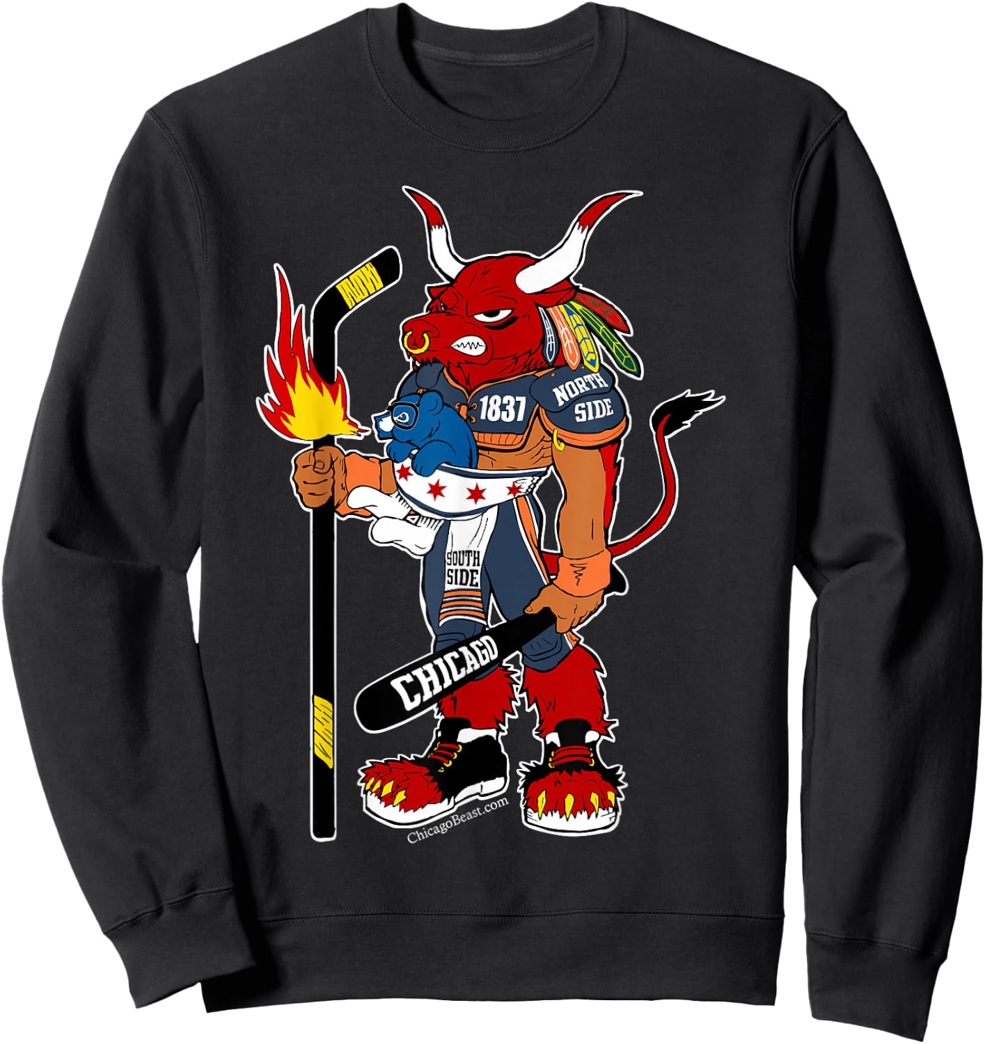 Creatureopolis Chicago Beast Black Cotton - Classic Fit, Round Neck, Short Sleeve, Adult Size Sweatshirt - Sweatshirt | Black