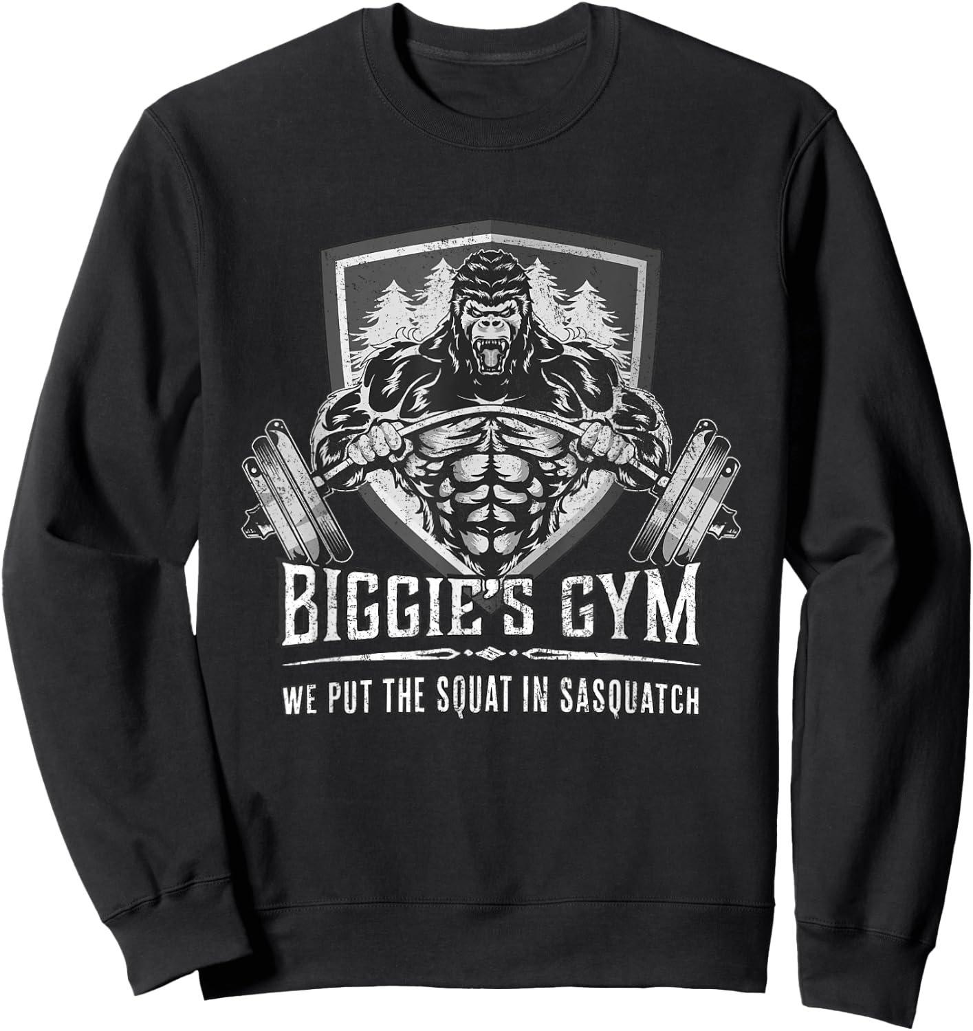 Workout Shirt - Biggie's Gym Puts Squat in Sasquatch Sweatshirt - Sweatshirt | Black