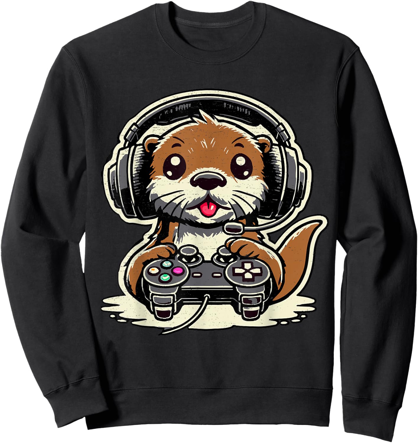 Funny Gaming Otter Gamer Sea Otter Lover Animal Video Game Sweatshirt - Sweatshirt | Black