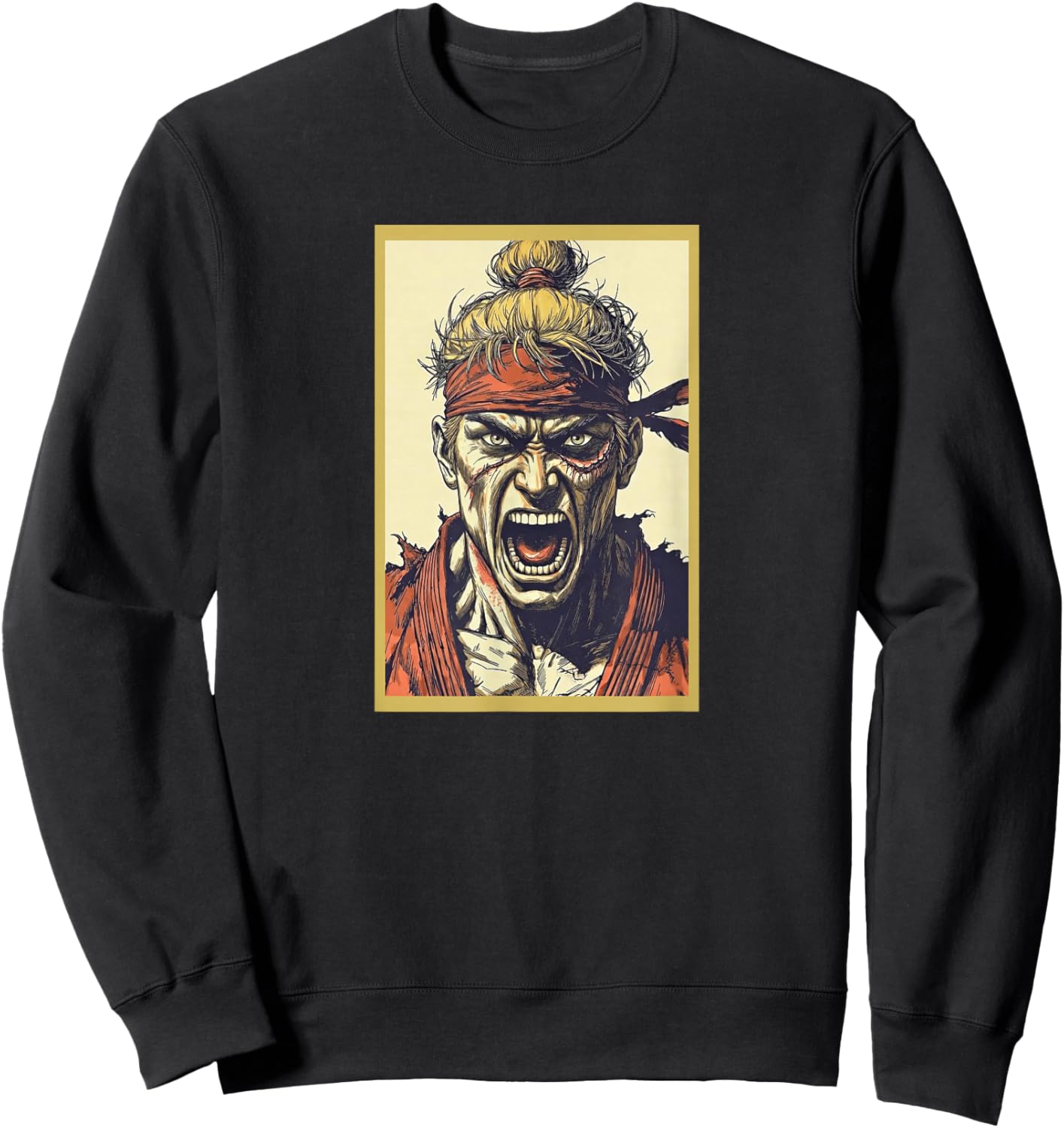 Hawk the Intense Manga Warrior | Top Knot & Scar Art Sweatshirt - Sweatshirt | Black