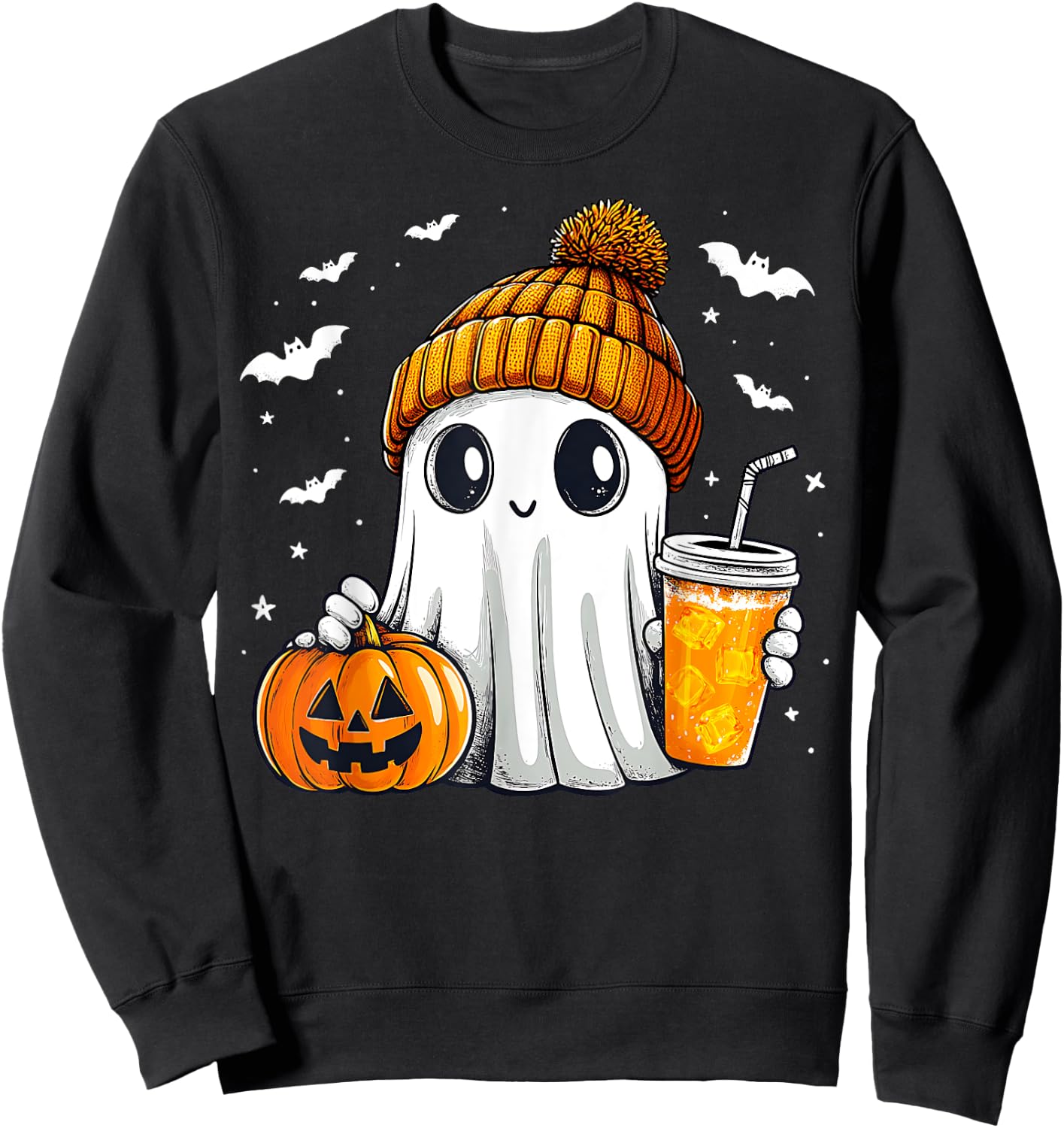 Halloween Ghost Pumpkin Spice Latte Autumn Fall Coffee Lover Sweatshirt - Sweatshirt | Black