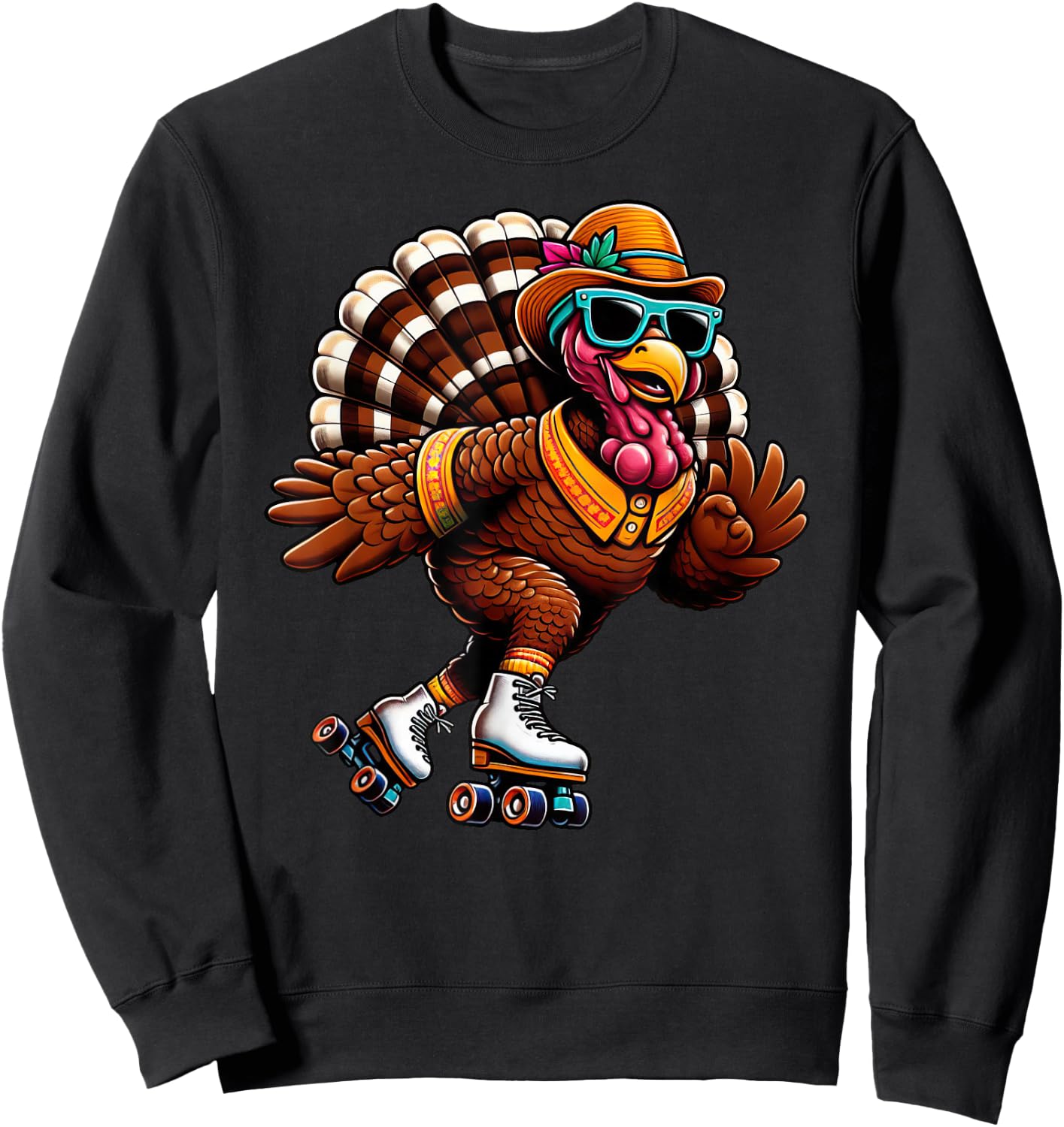 Turkey Thanksgiving Skating Roller Skater Kids Sweatshirt - Sweatshirt | Black