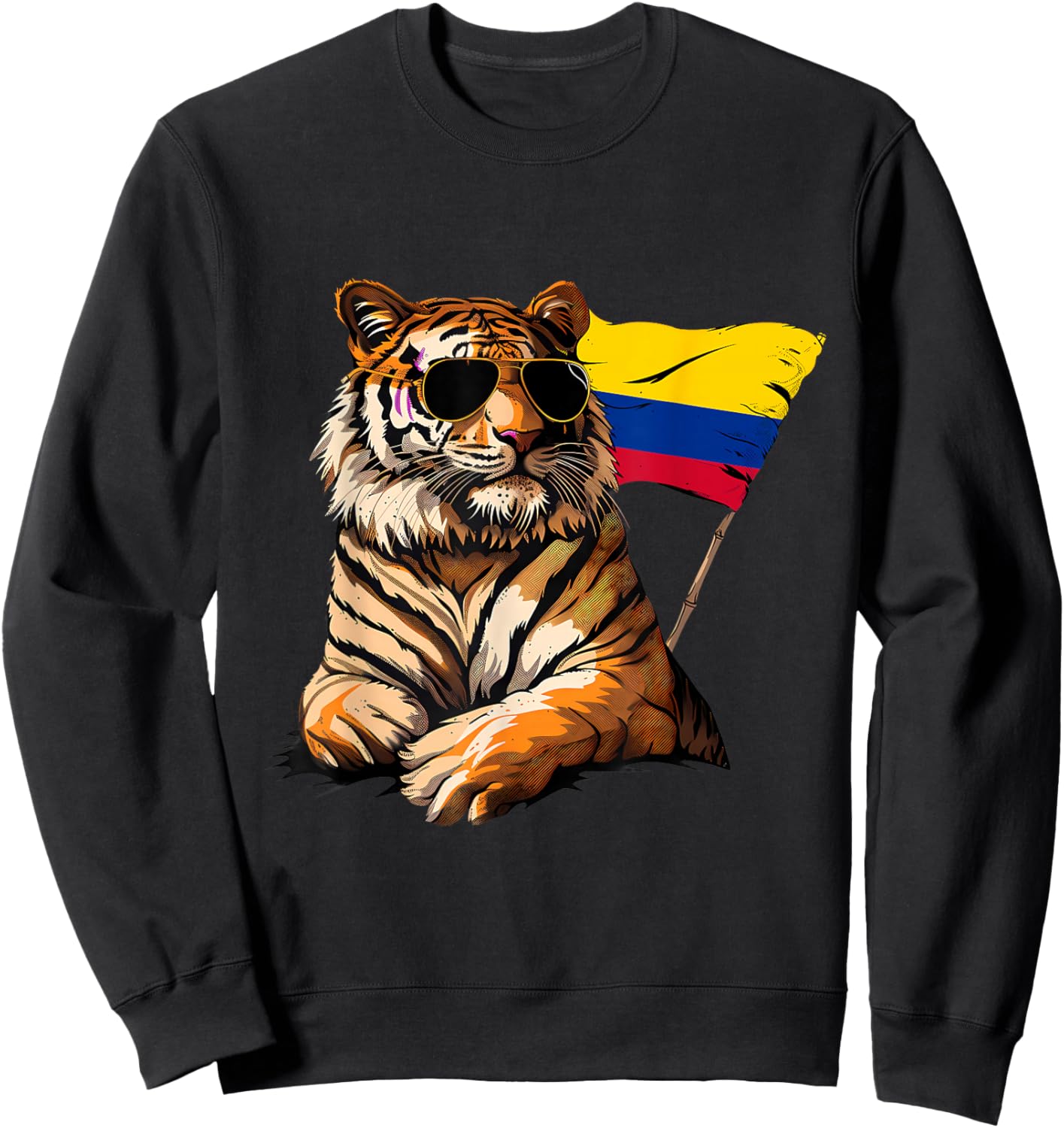 Colombia Tiger Colombian Flag Sunglasses Colombian Pride Sweatshirt - Sweatshirt | Black
