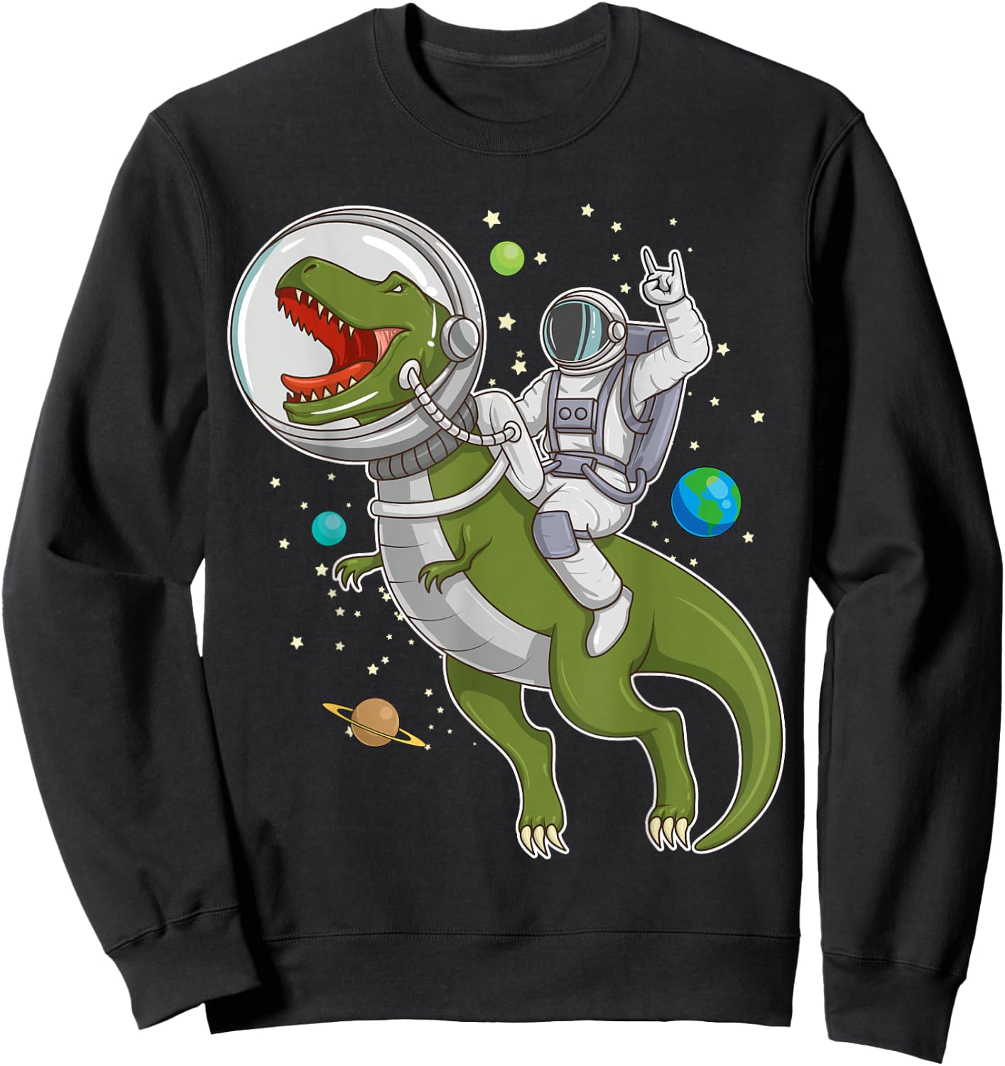 Astronaut Riding T-Rex Dinosaur Astro T-Rex Space Gift Sweatshirt - Sweatshirt | Black
