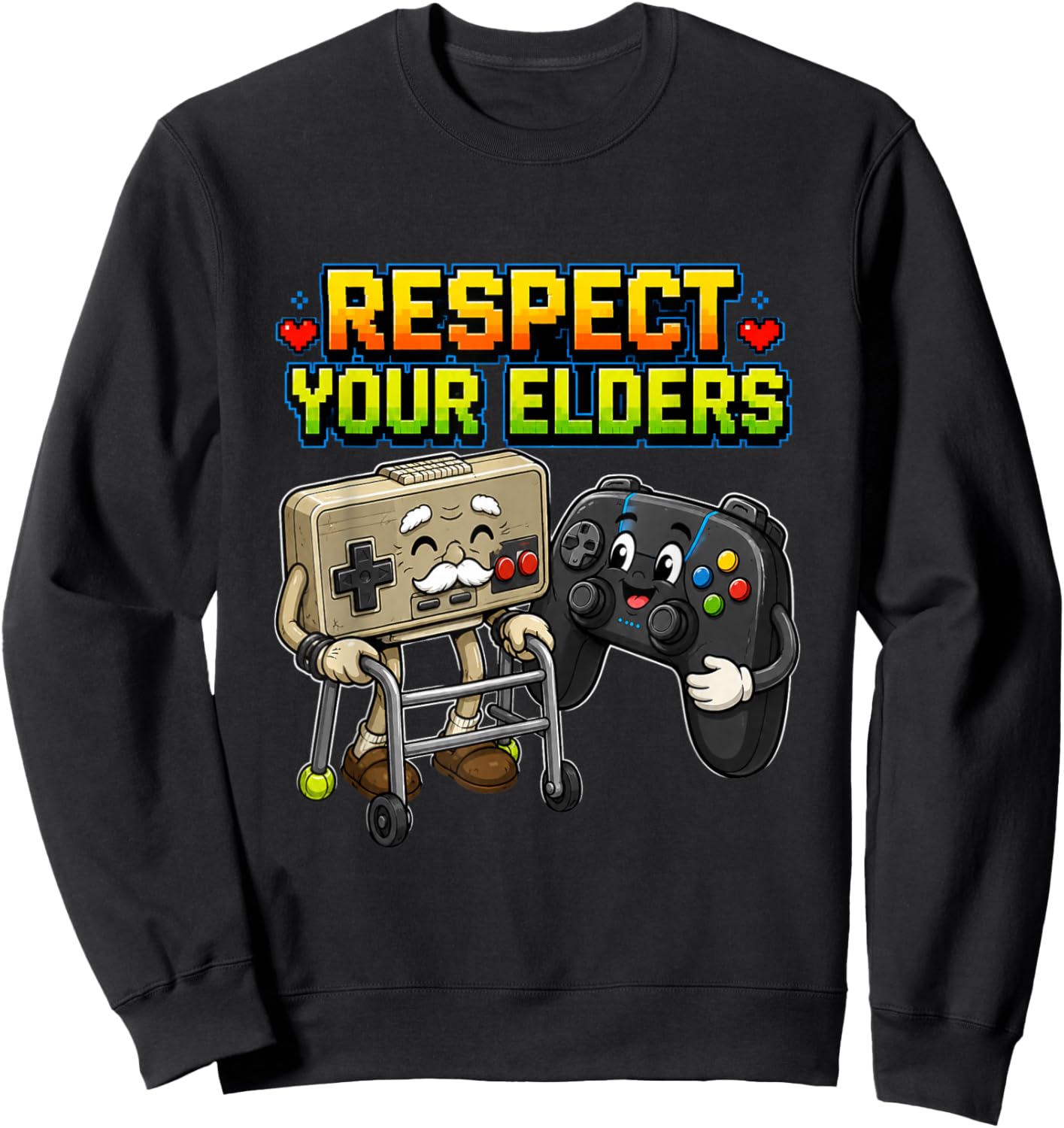 Respect Your Elders Funny Retro Gamer Controller Gift Sweatshirt - Sweatshirt | Black