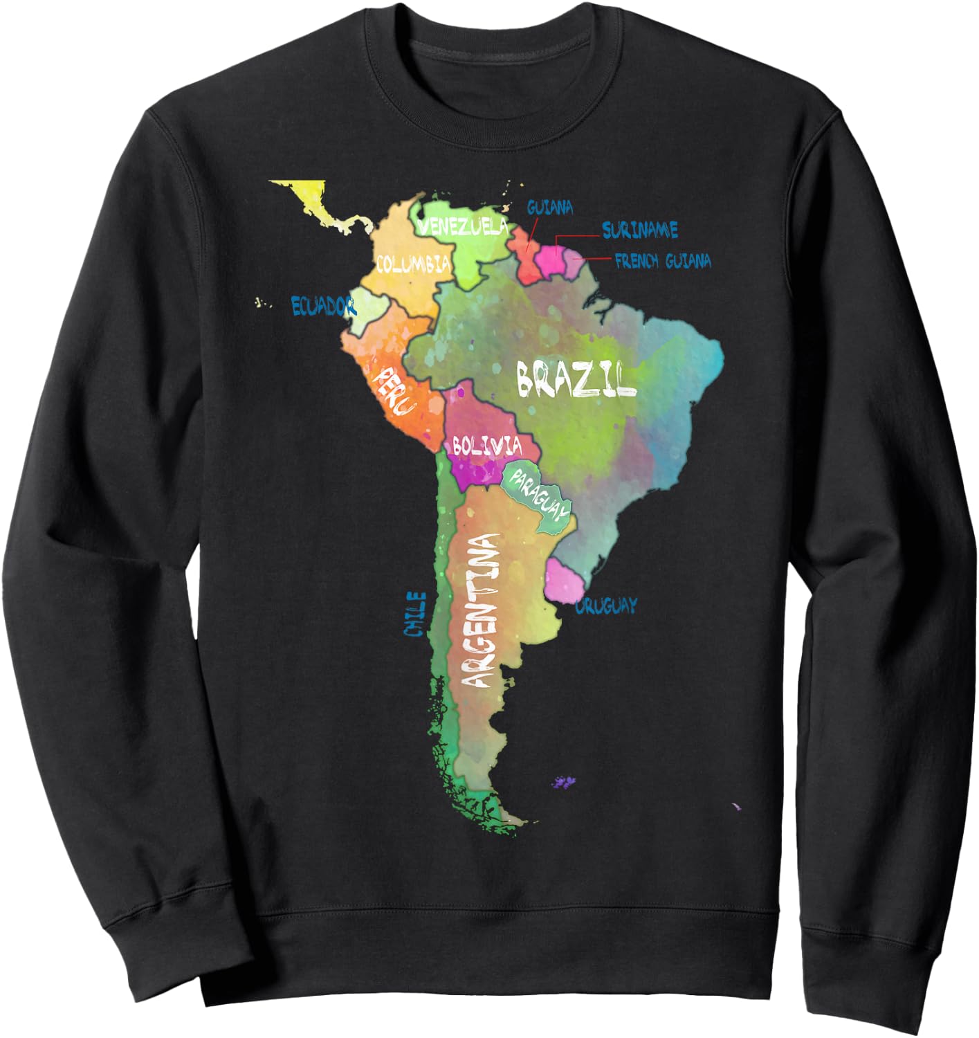 Watercolour map of South America Brazil Argentina Sweatshirt - Sweatshirt | Black
