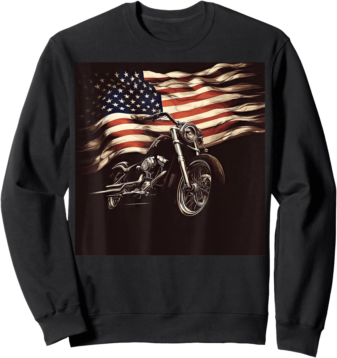 Motorcycle USA Flag Retro Biker Sweatshirt - Sweatshirt | Black