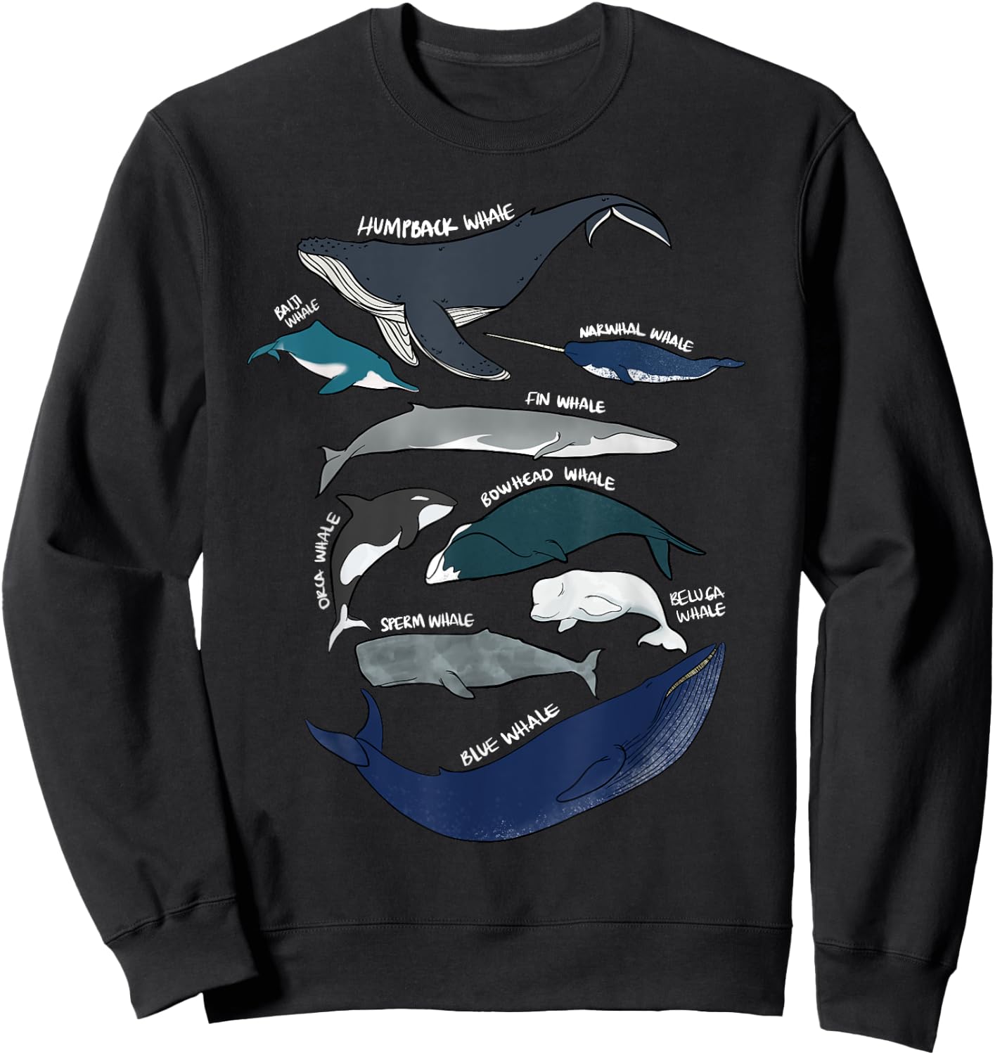 9 Types of Whales Shirt - Whale Breeds Species - Whale Lover Sweatshirt - Sweatshirt | Black