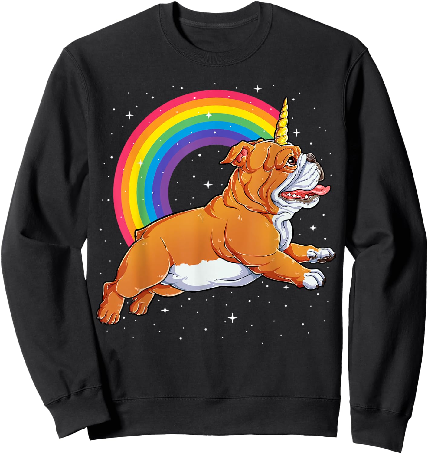English Bulldog Unicorn T shirt Girls Space Galaxy Rainbow Sweatshirt - Sweatshirt | Black