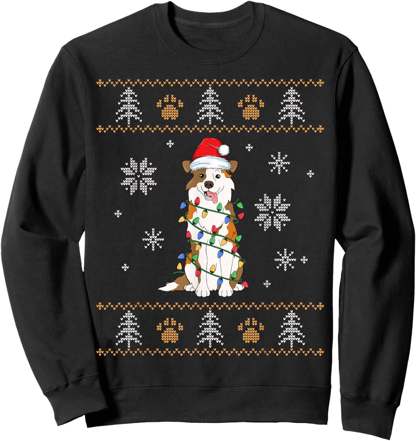 Ugly Christmas Australian Shepherd Family Xmas Aussie Dog Men Women Kids Sweatshirt - Sweatshirt | Black
