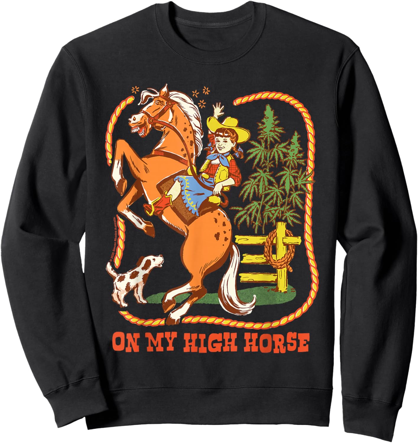 High Horse Cowgirl 420 Sarcastic Retro Funny Adult Humor Sweatshirt - Sweatshirt | Black