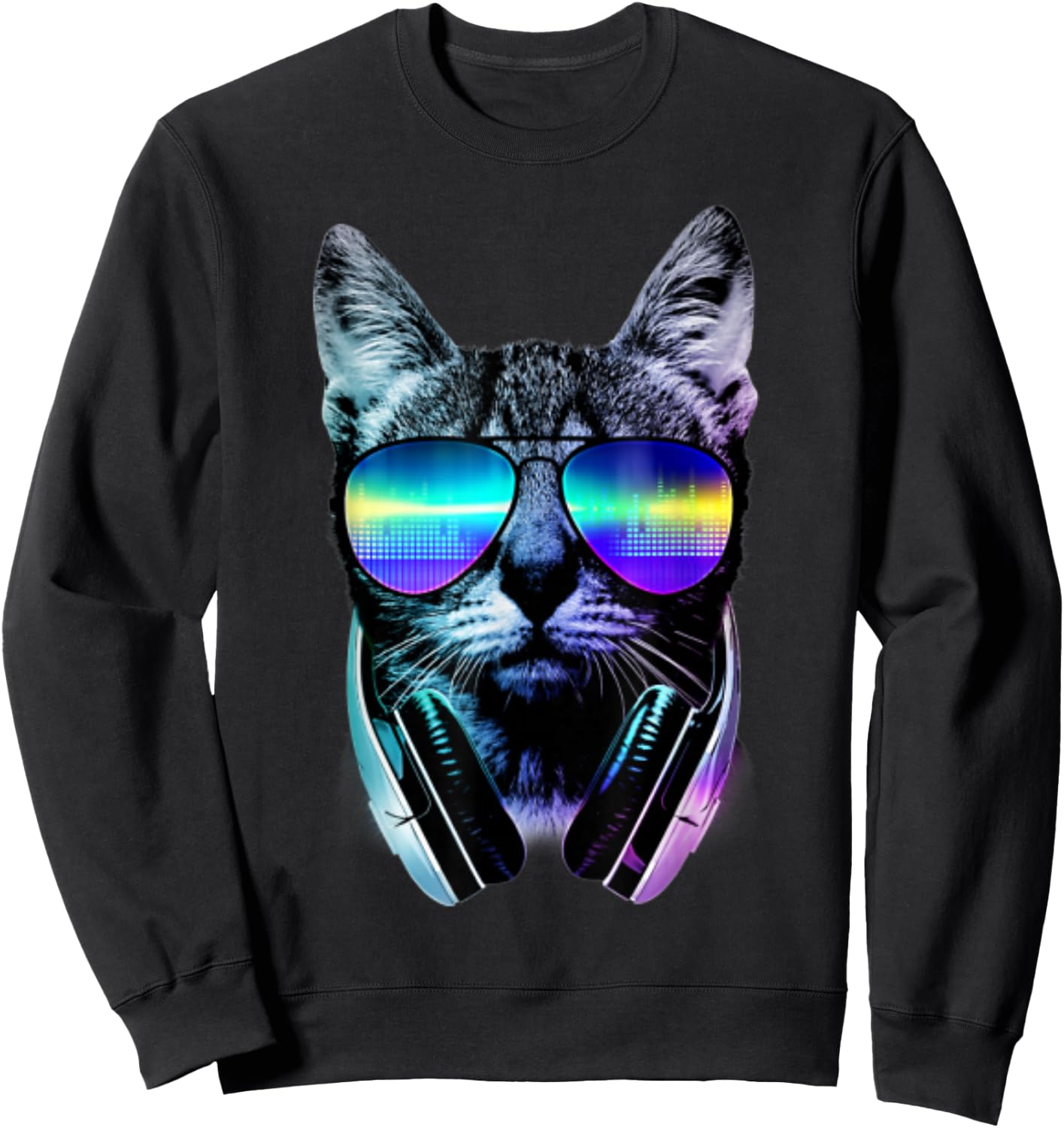 Dj Cat Headphones - Black, Small, , Cotton 100%, Short Sleeve, , Graphic, Modern, Casual, All Seasons, 1 Count Sweatshirt - Sweatshirt | Black