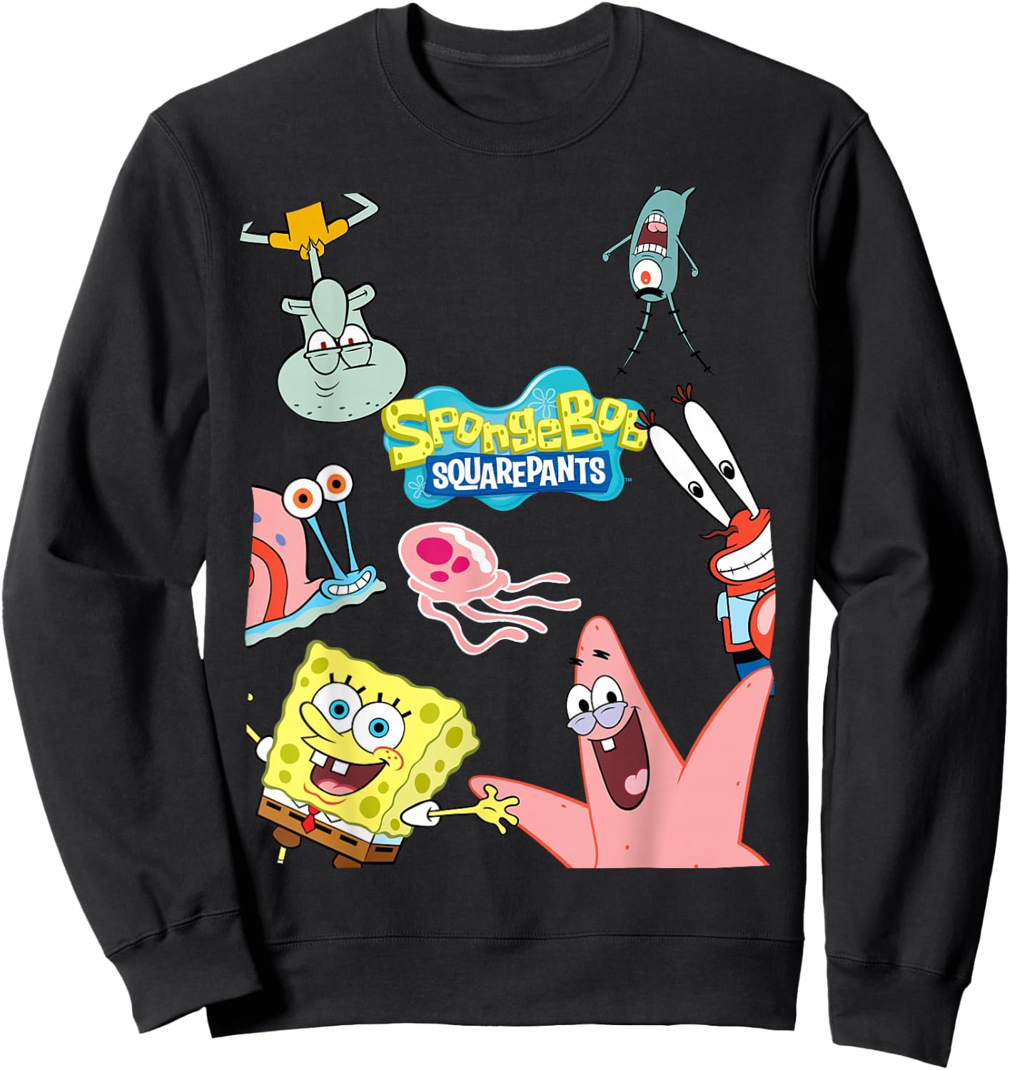 Spongebob Squarepants Logo with Friends Sweatshirt - Sweatshirt | Black