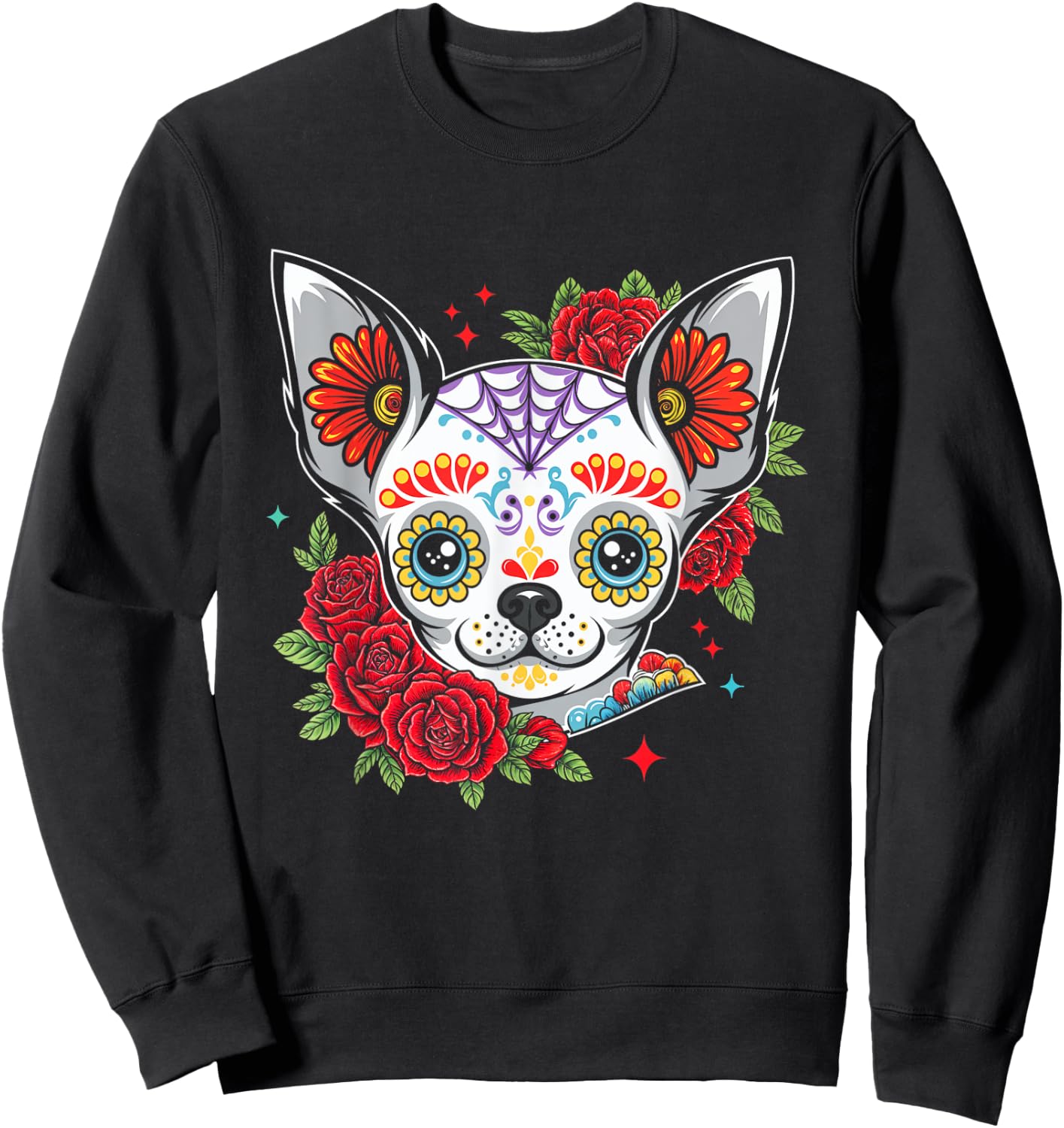 Chihuahua Floral Sugar Skull Dog Sweatshirt - Sweatshirt | Black