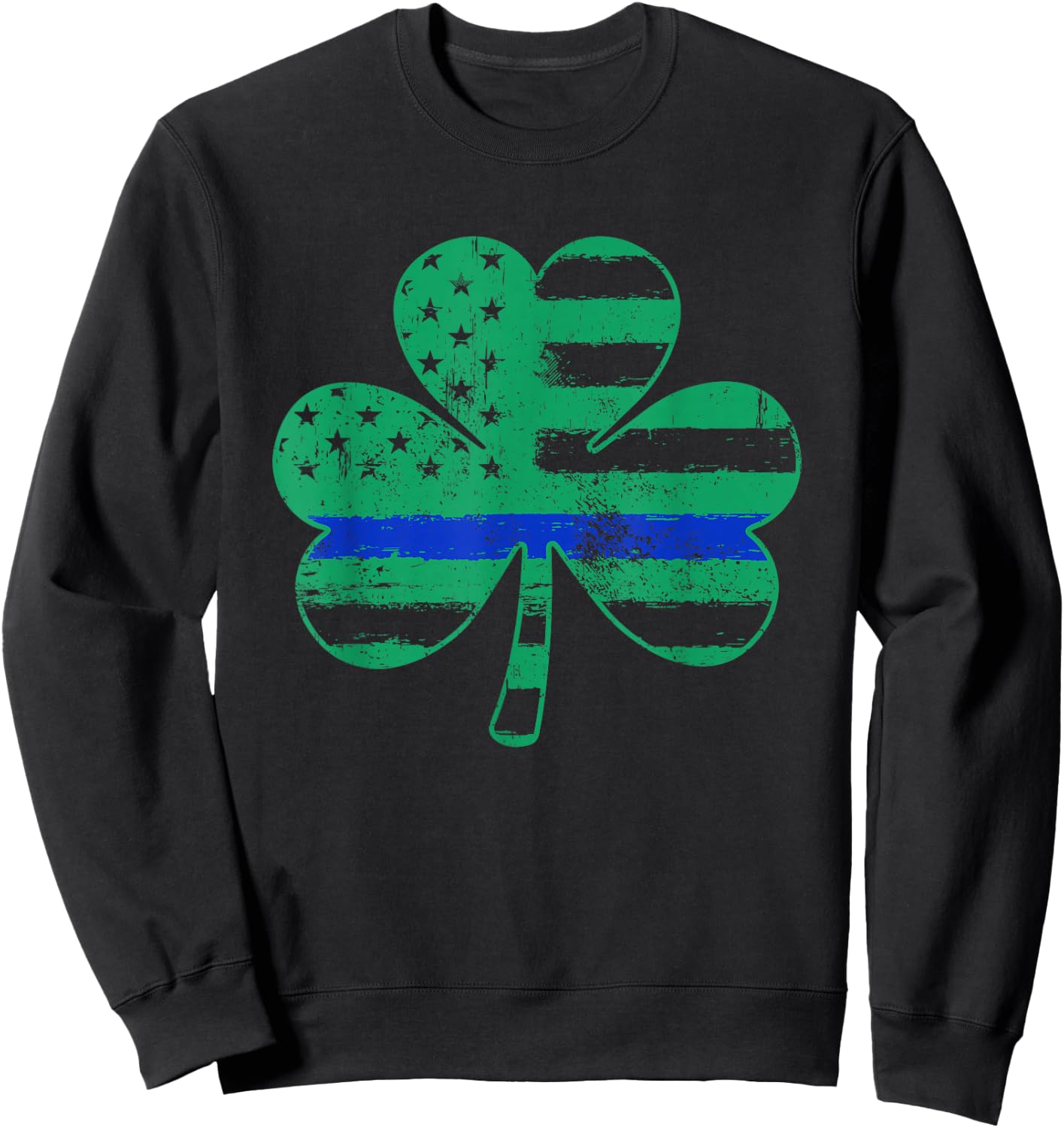 St Patricks Day American Flag Irish Shamrock Police Flag Sweatshirt - Sweatshirt | Black