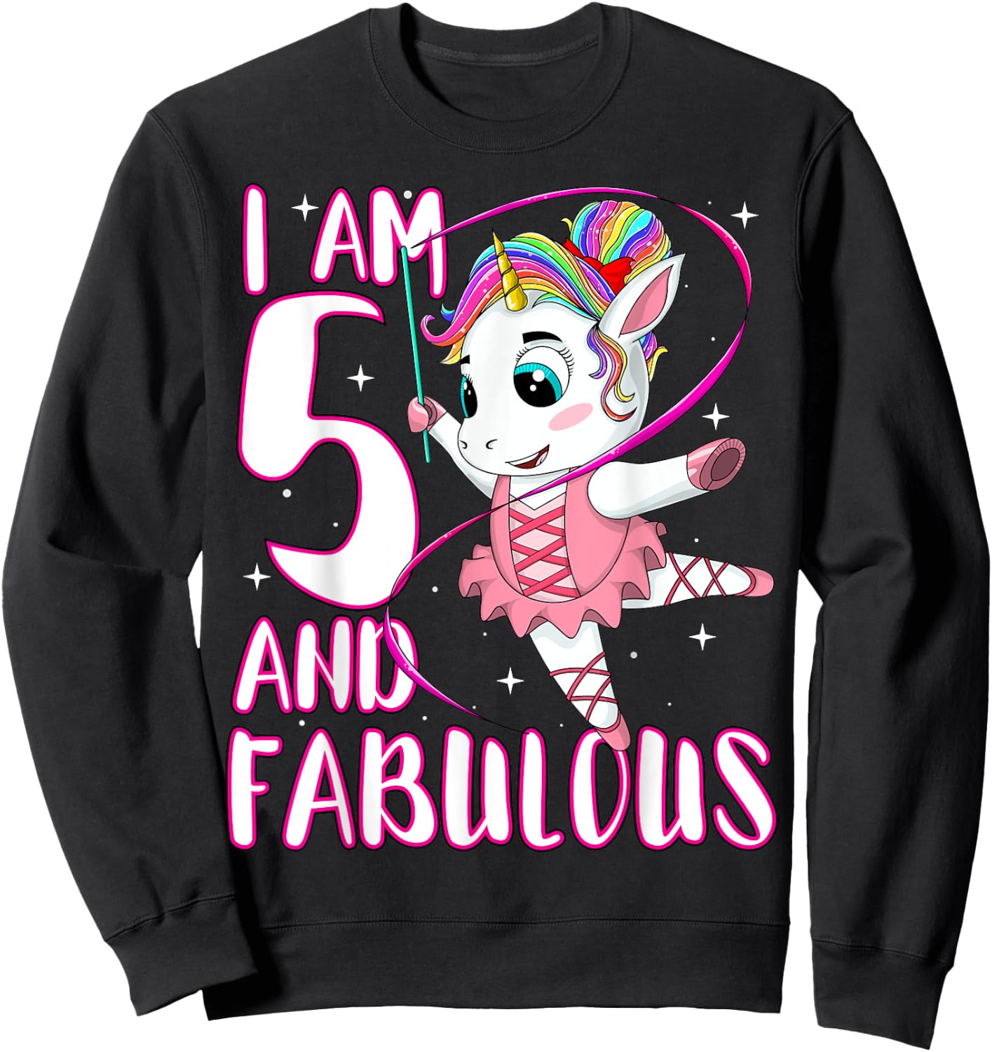 Children I Am 5 and Fabulous Unicorn Birthday Girl Sweatshirt - Sweatshirt | Black