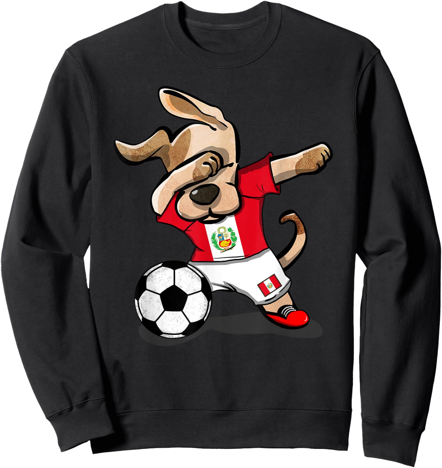 Dabbing Dog Peru Soccer Fans Jersey Peruvian Flag Football Sweatshirt - Sweatshirt | Black
