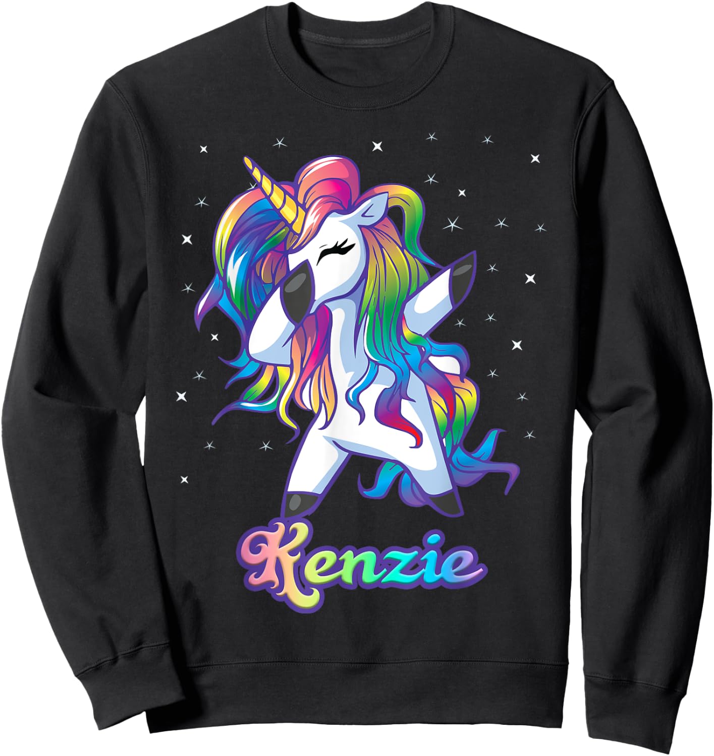 KENZIE Name Personalized Custom Rainbow Unicorn Dabbing Sweatshirt - Sweatshirt | Black