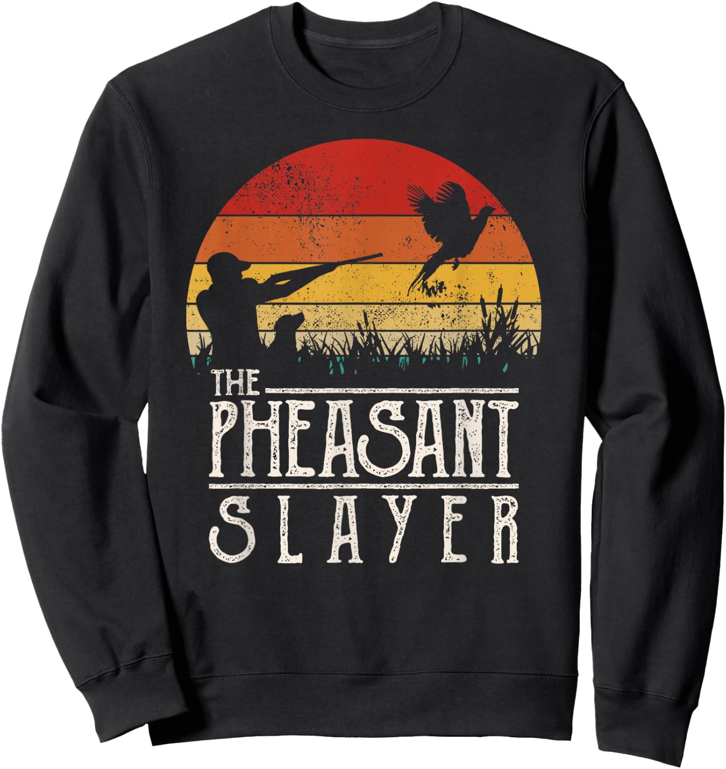 Vintage Sunset Retro Style Pheasant Hunting Pheasant Slayer Sweatshirt - Sweatshirt | Black