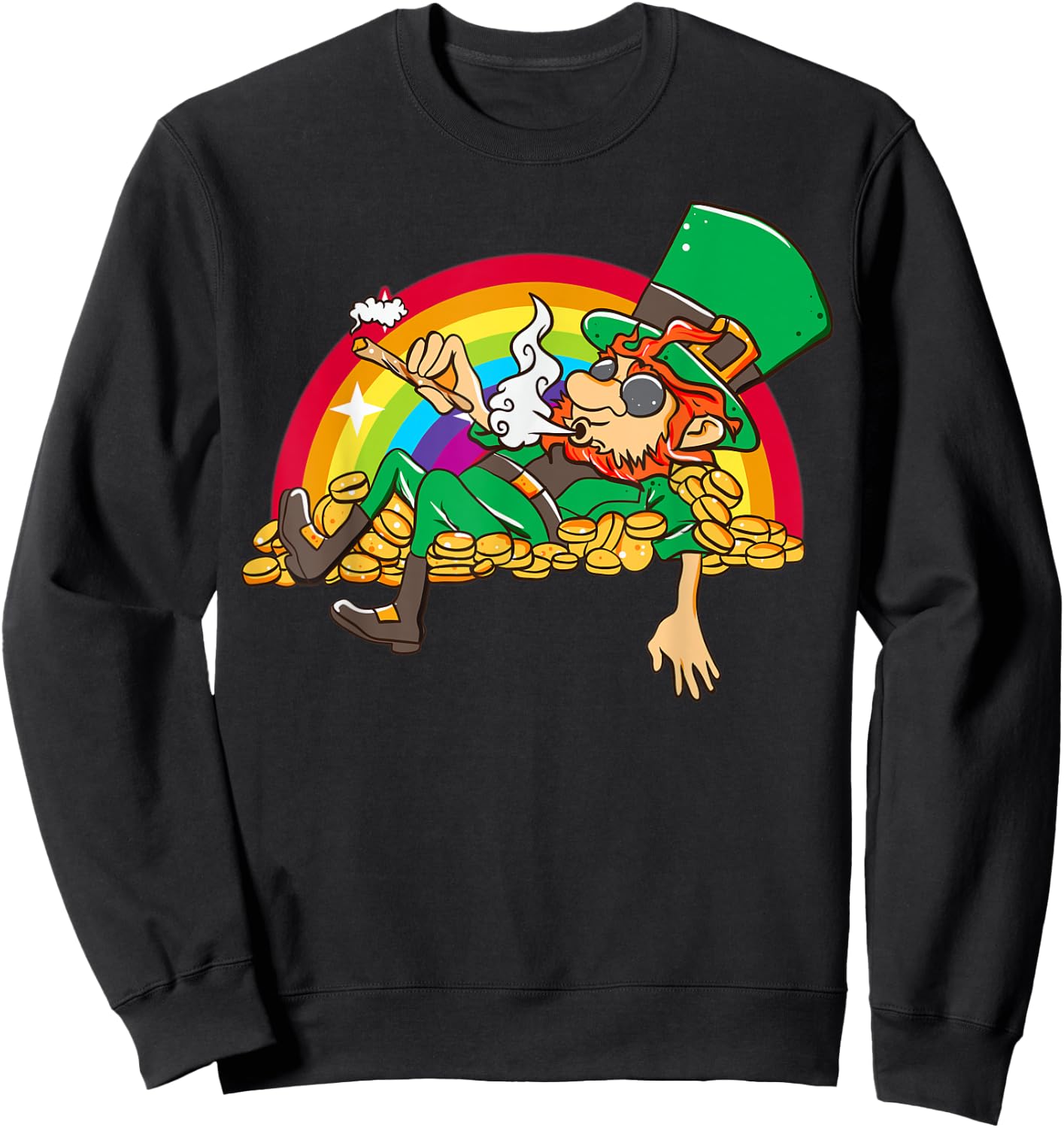Pot Smoking Leprechaun funny St Patty's Day t Sweatshirt - Sweatshirt | Black
