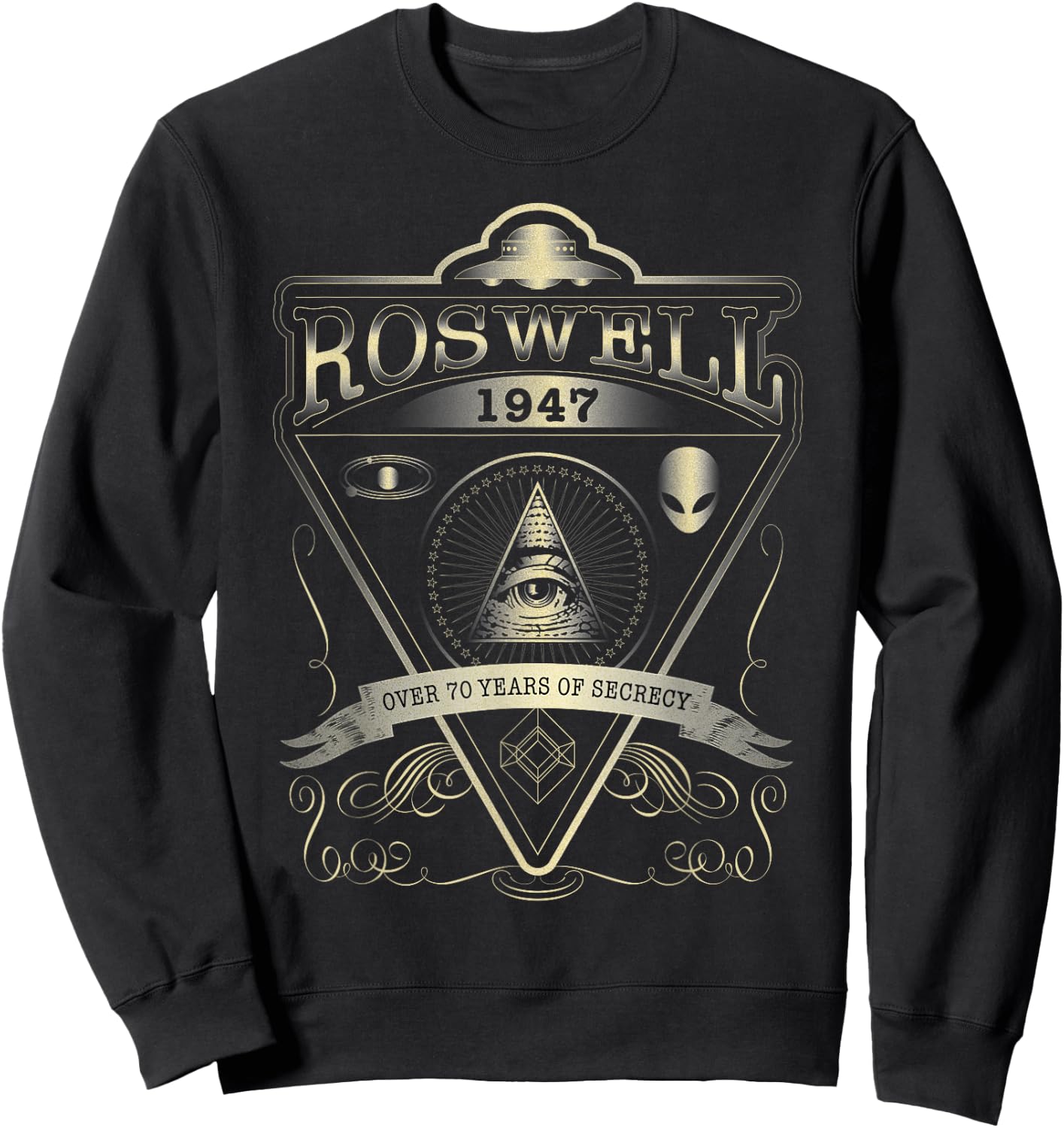 Roswell 1947 Alien T Shirt - Vintage Style UFO, Area 51 Sweatshirt - Sweatshirt | Black