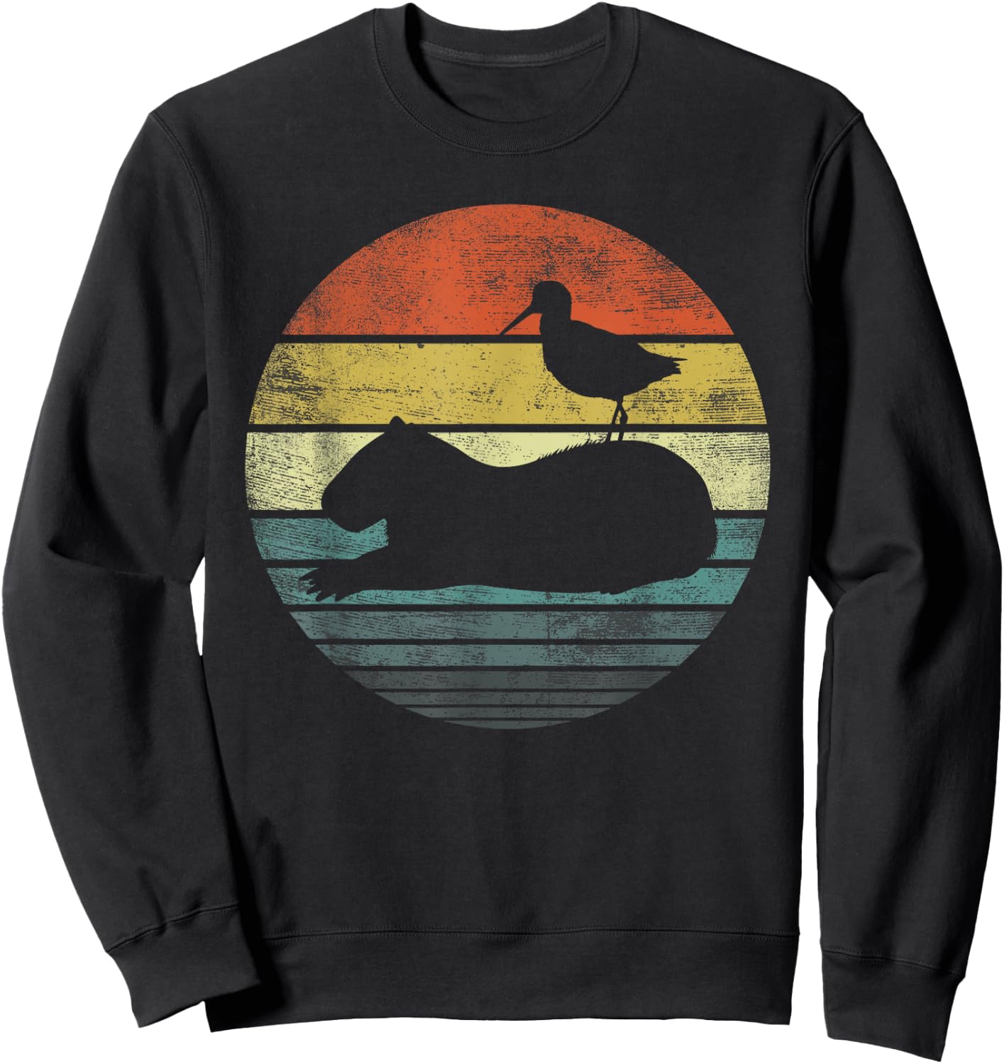 Bird and Capybara Lover Gifts Vintage Zoo Animal Silhouette Sweatshirt - Sweatshirt | Black