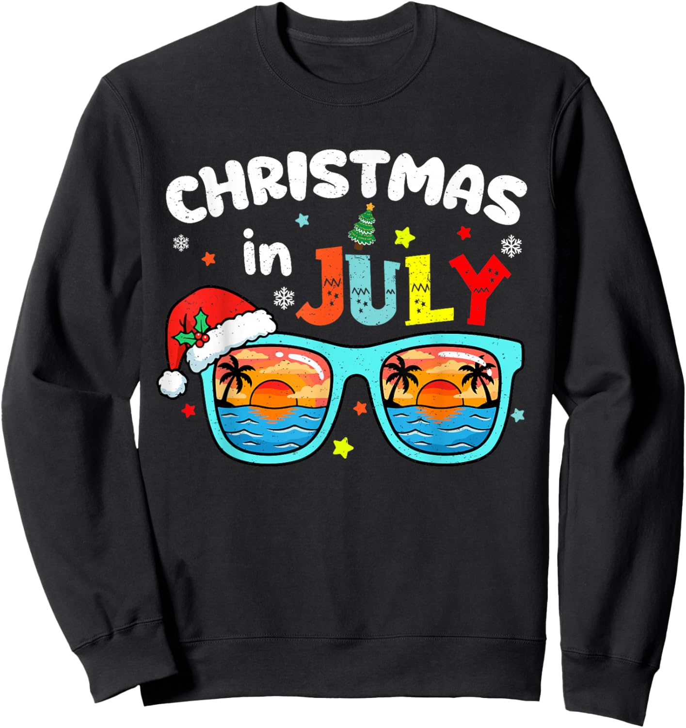 Funny Santa Hat Sunglasses Christmas in July Men Women Kids Sweatshirt - Sweatshirt | Black