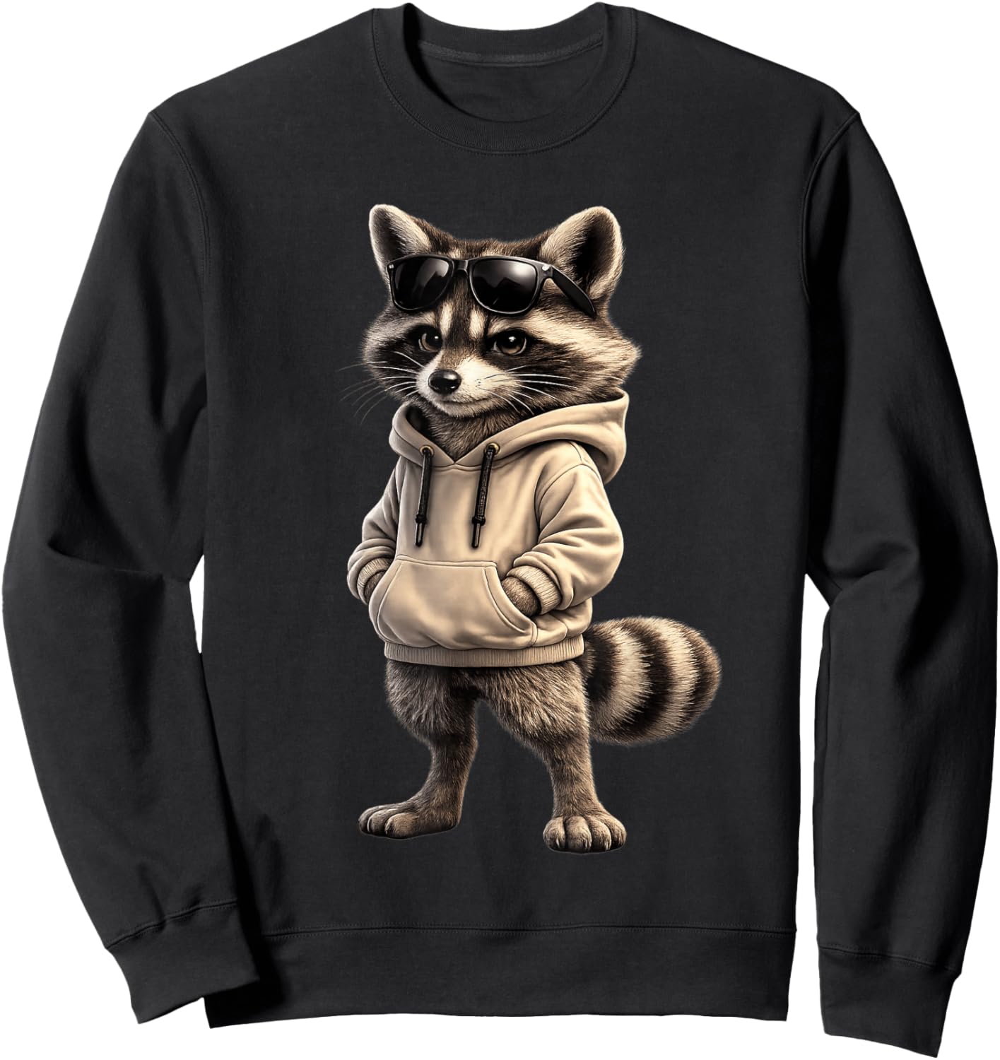 Cool Raccoon Wearing and Sunglasses Funny Raccoon Sweatshirt - Sweatshirt | Black