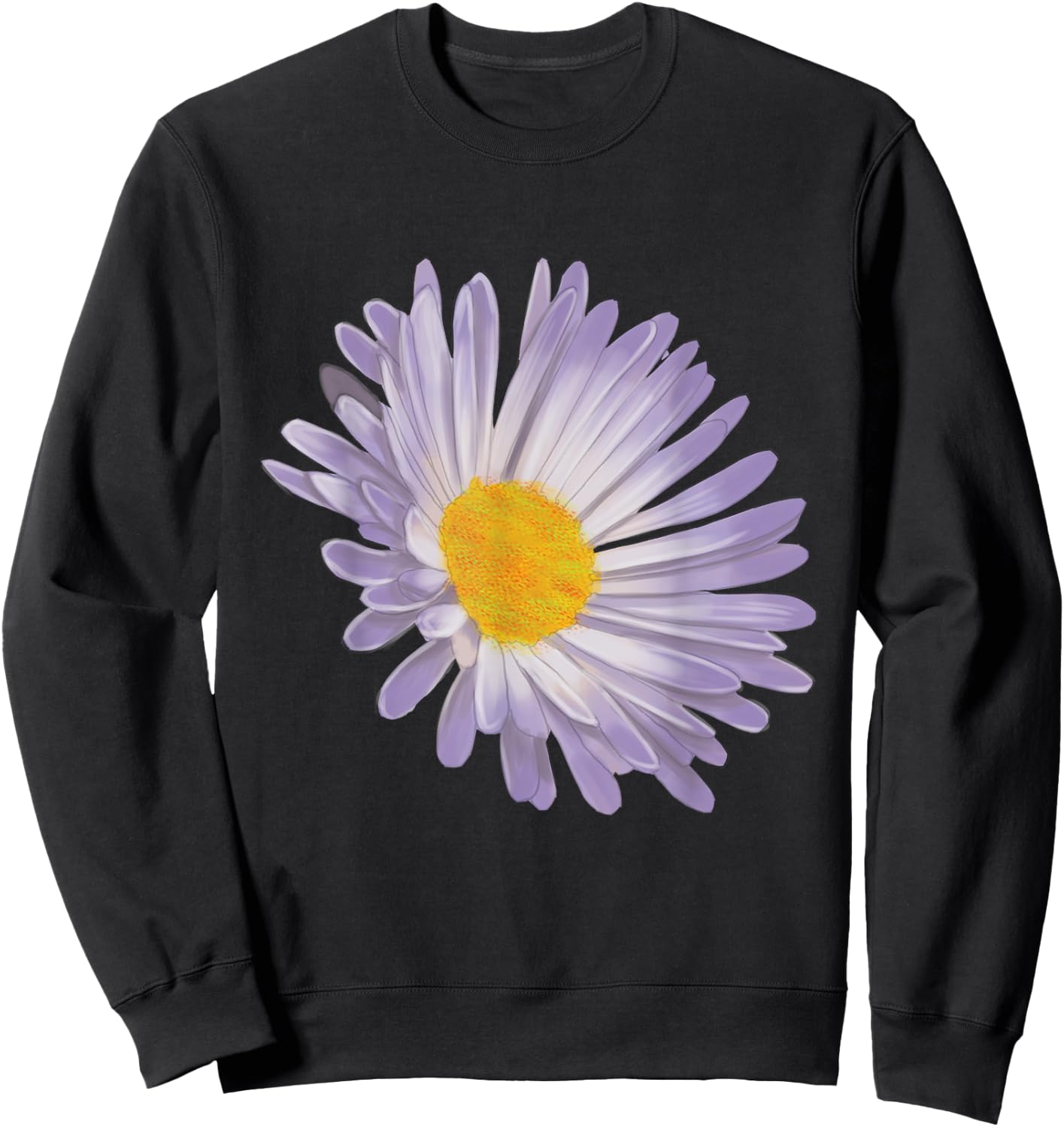 Purple Aster Flower, Handpainted Style Graphic Daisy Sweatshirt - Sweatshirt | Black