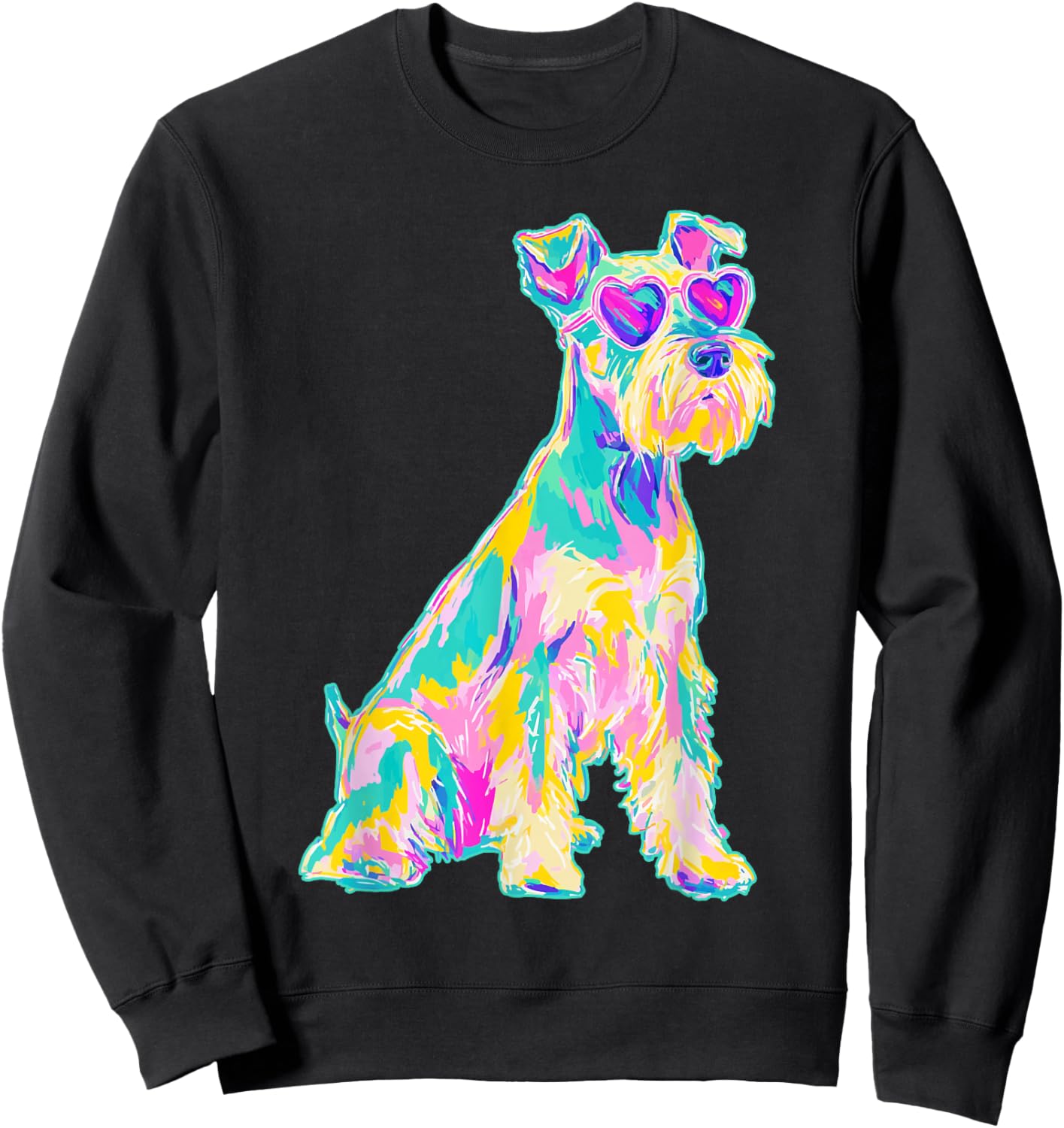 Cute Schnauzer with Heart Sunglasses Coastal Summer Vibes Sweatshirt - Sweatshirt | Black