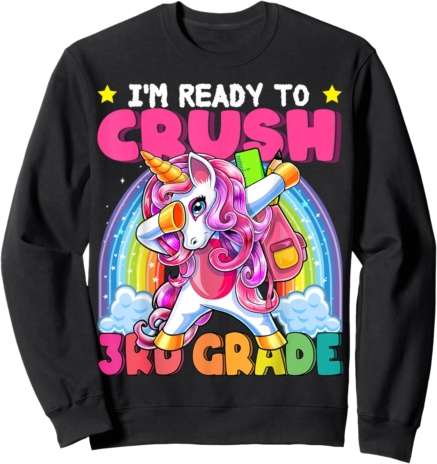 Crush 3rd Grade Dabbing Unicorn Back to School Girls Gift Sweatshirt - Sweatshirt | Black
