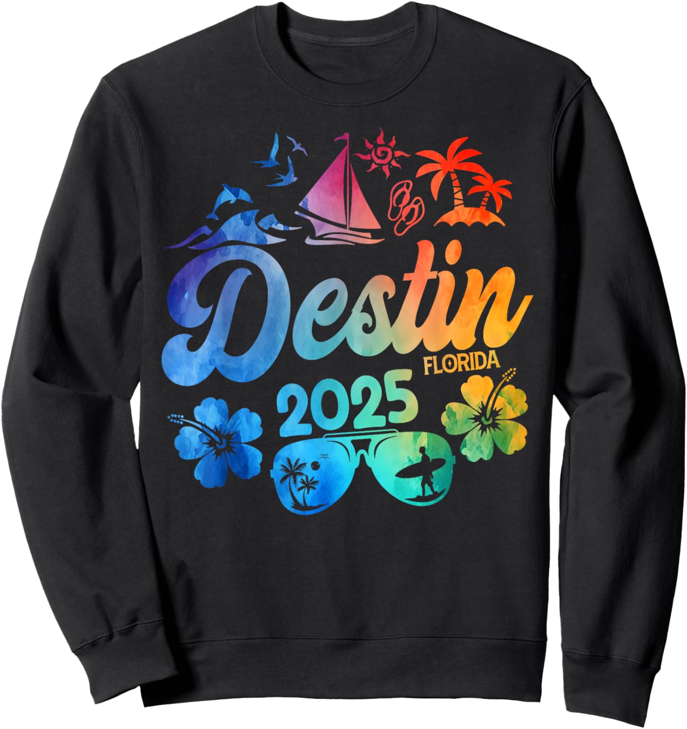 Destin Florida 2025 Tie Dye Vacation Souvenir Matching Group Sweatshirt - Sweatshirt | Black