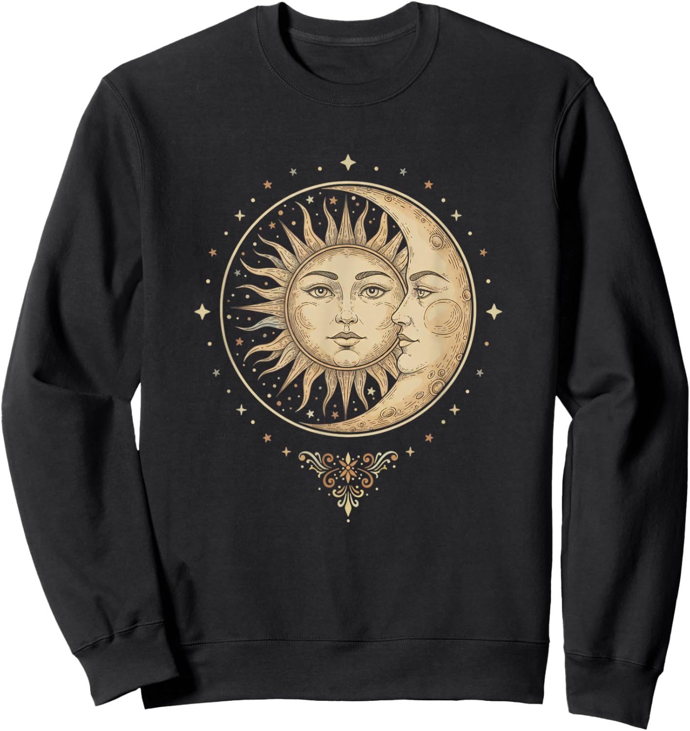 Sun and Moon Vintage Celestial Art Nostalgia Wellness Sweatshirt - Sweatshirt | Black
