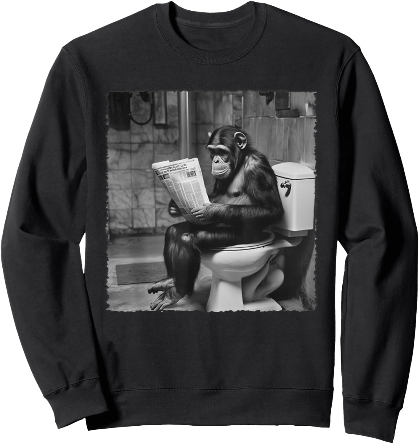 Funny Monkey Toilet Newspaper Session Sweatshirt - Sweatshirt | Black