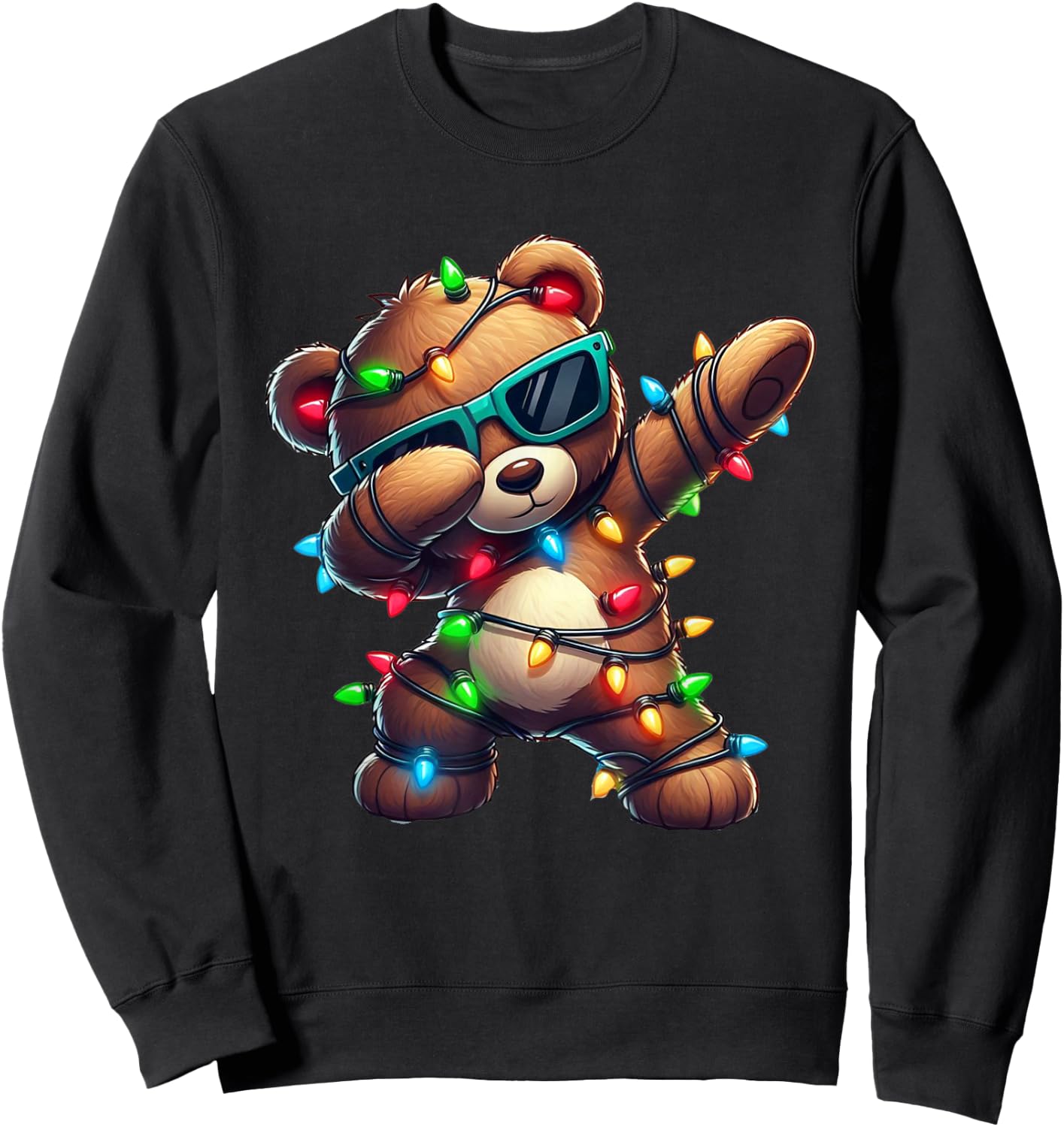 Christmas Teddy Bear Dabbing Girls Boys Xmas Teddy Bear Sweatshirt - Sweatshirt | Black