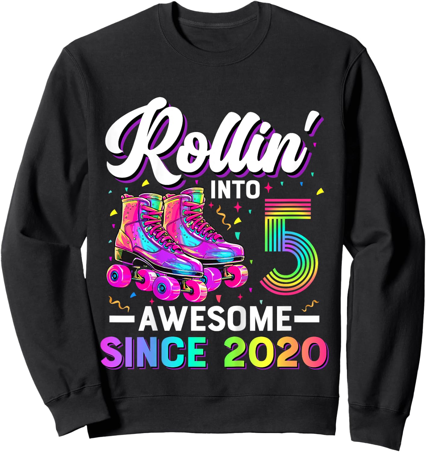 5th Birthday Shirt Girl Five 5 Year Old Roller Skate Skating Sweatshirt - Sweatshirt | Black