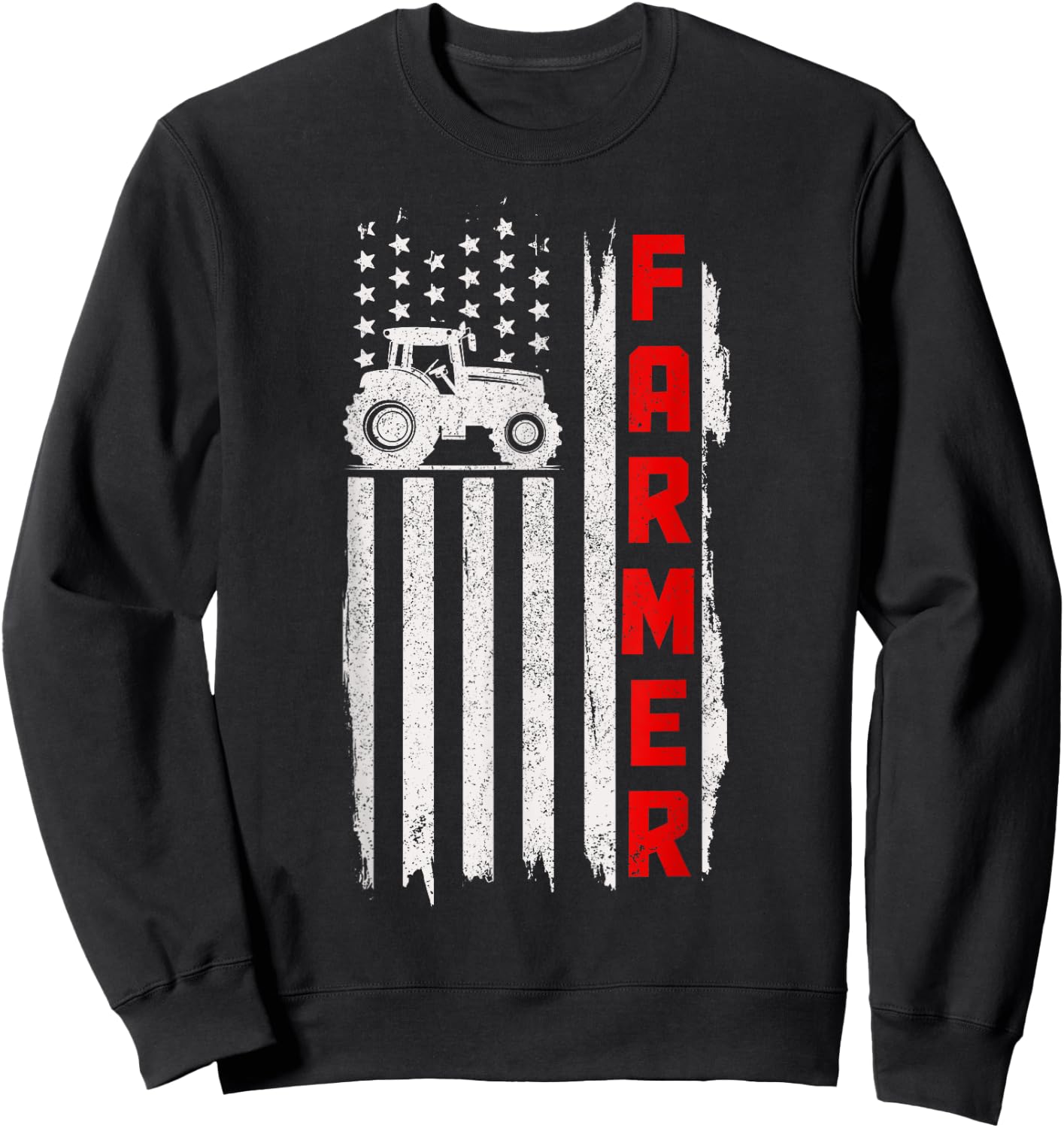 Patriotic Farmer Tractor American Flag Vintage Farm Farming Sweatshirt - Sweatshirt | Black