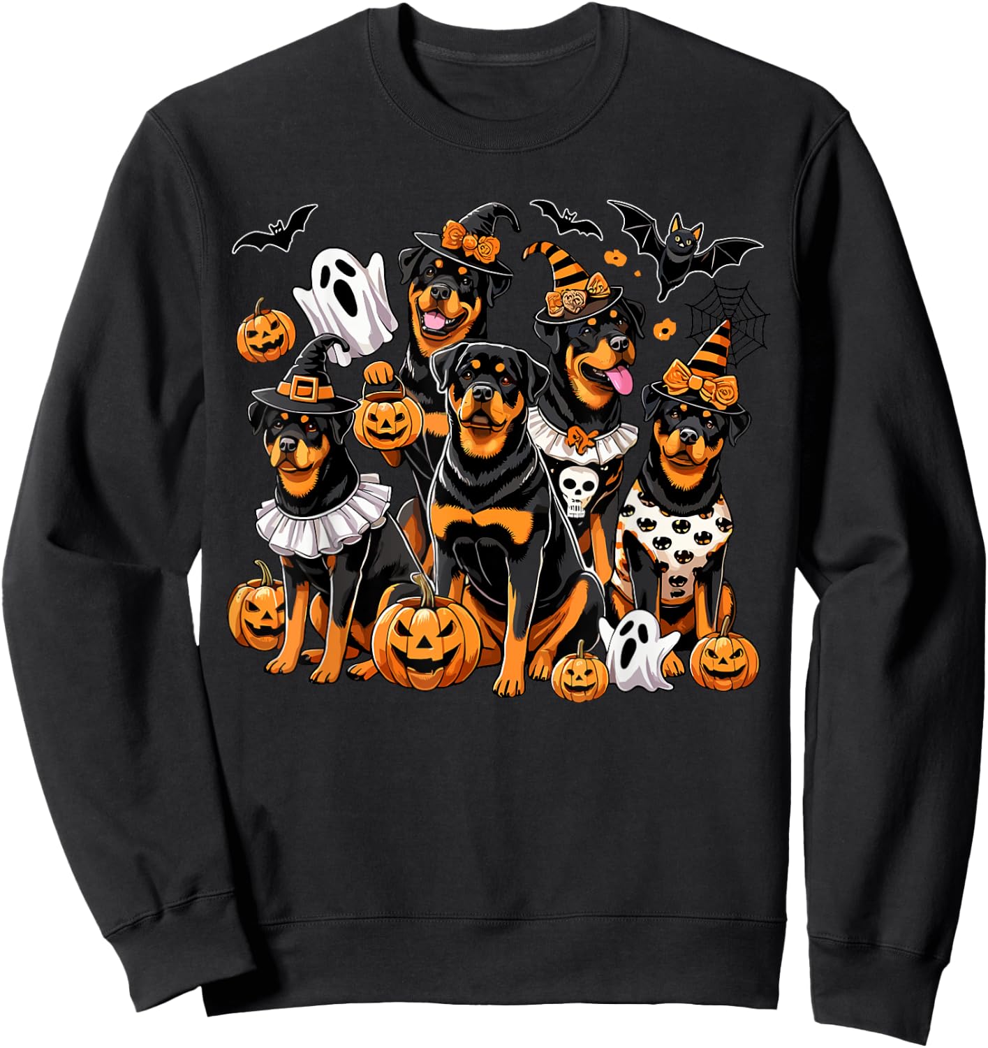 Rottweiler Halloween Costume, Dog Ghost Witch Hat Sweatshirt - Sweatshirt | Black