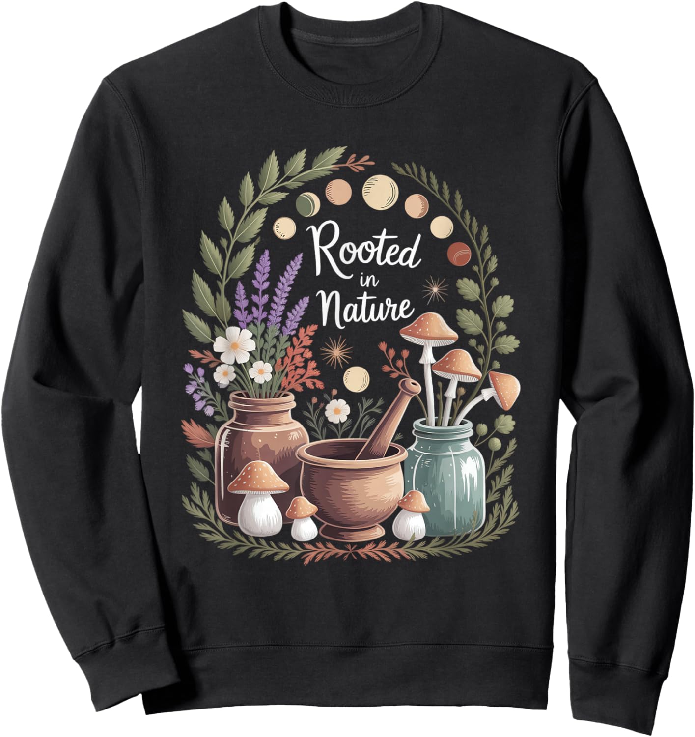 Rooted in Nature Autumn Herbal Witch Moon Magic Witchy Sweatshirt - Sweatshirt | Black