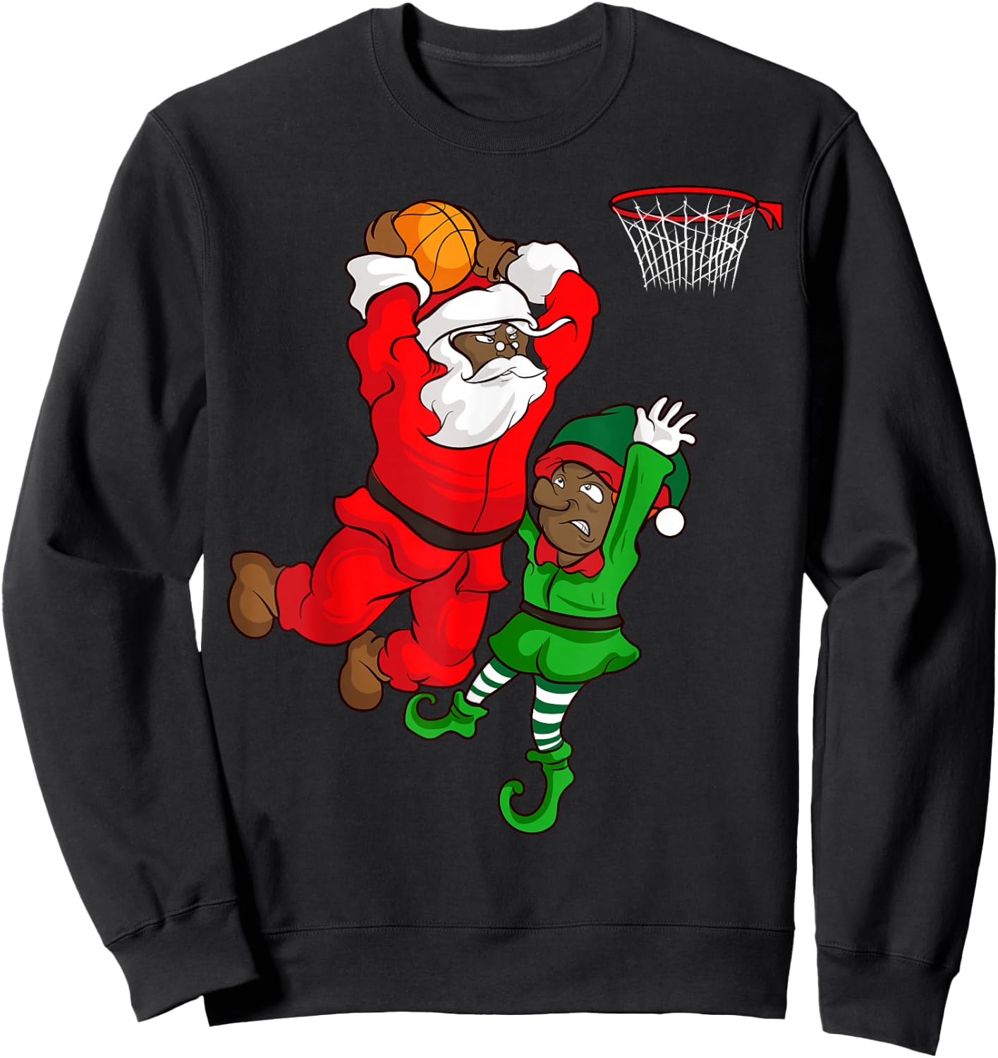 Basketball Black African American Santa Claus Dunk Elf Sweatshirt - Sweatshirt | Black