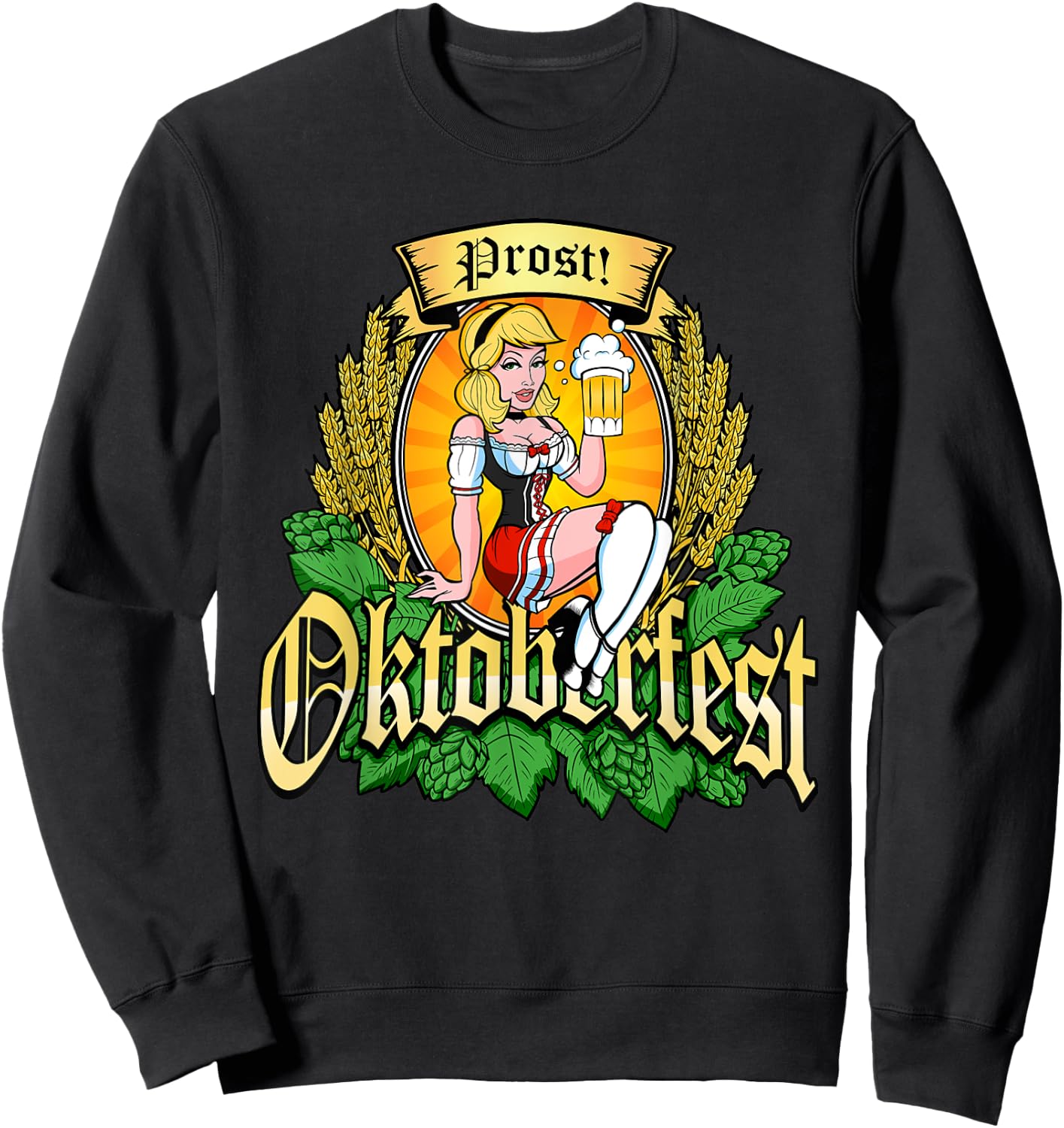 Oktoberfest Prost Sexy Pin Up Model Bavarian Beer Maid Hops Sweatshirt - Sweatshirt | Black