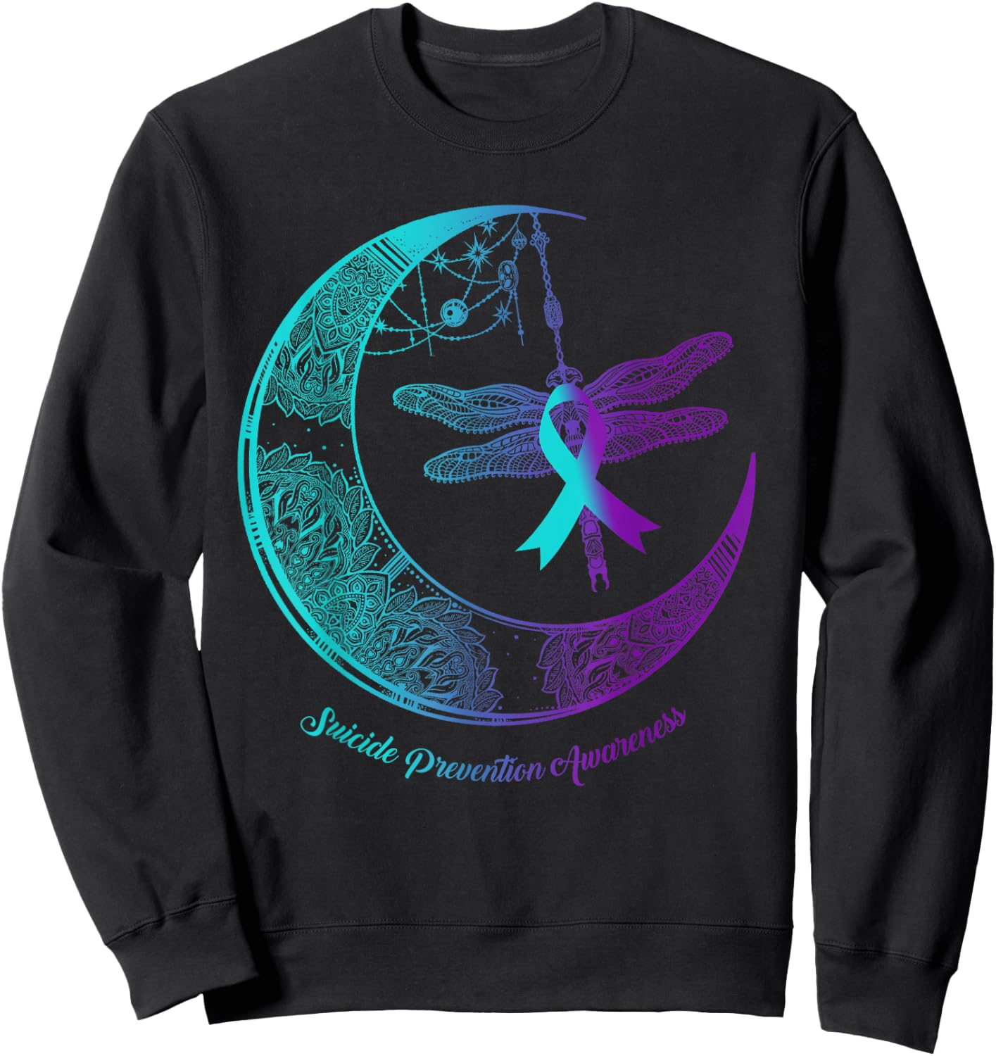 Henna Moon Dragonfly Suicide Prevention Awareness Sweatshirt - Sweatshirt | Black