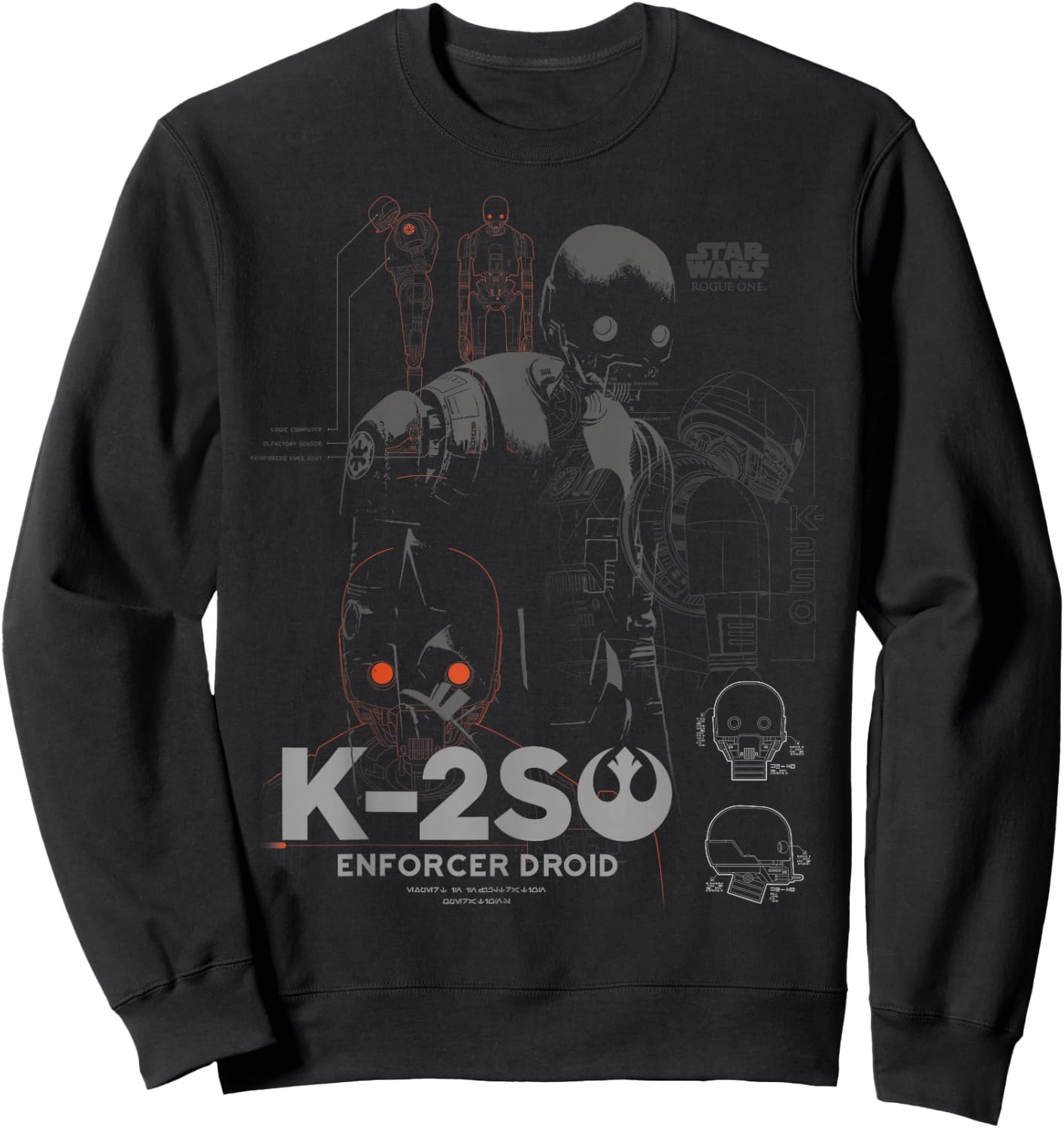 Star Wars Rogue One K-2SO Schematic Detail Print Sweatshirt - Sweatshirt | Black