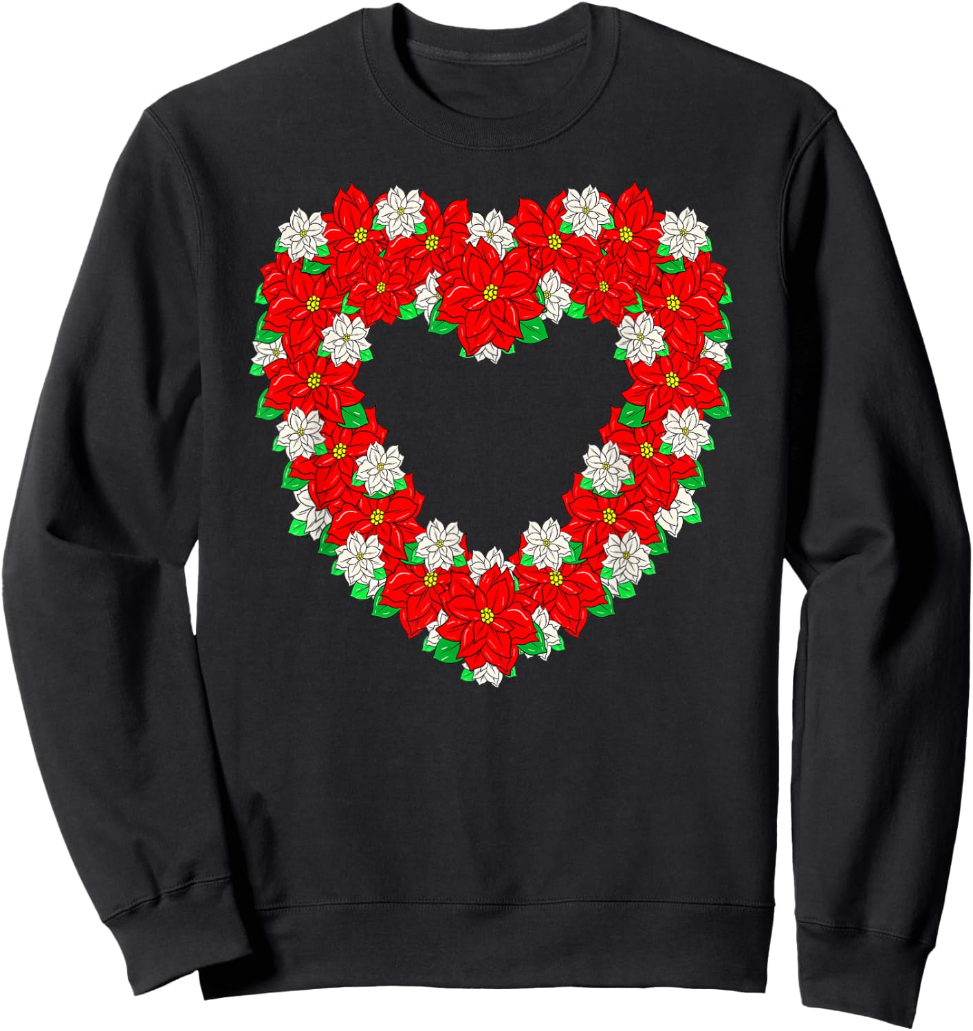 Pretty Poinsettia Christmas Flower Heart Wreath Cute Sweatshirt - Sweatshirt | Black