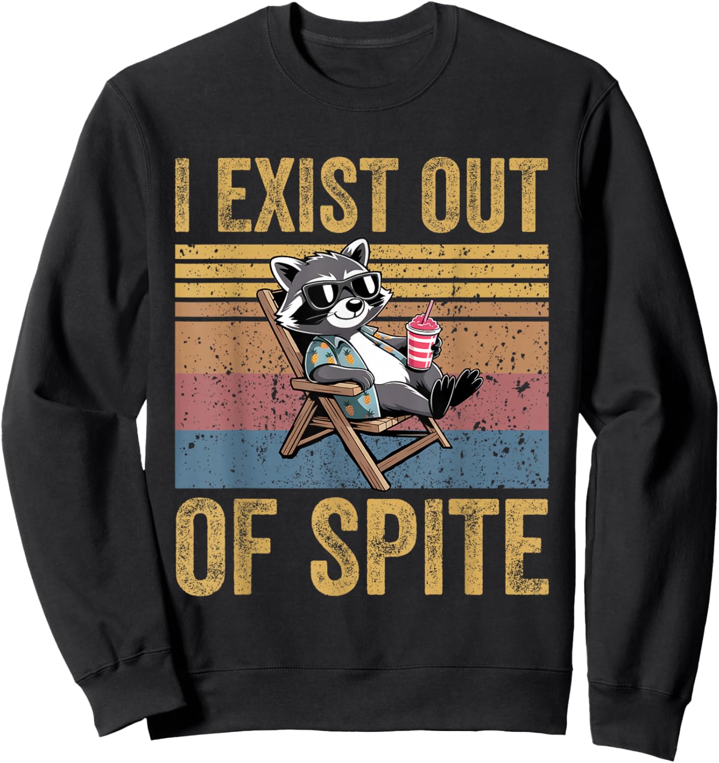 I Exist Purely Out Of Spite Funny Sarcastic Raccoon Vintage Sweatshirt - Sweatshirt | Black