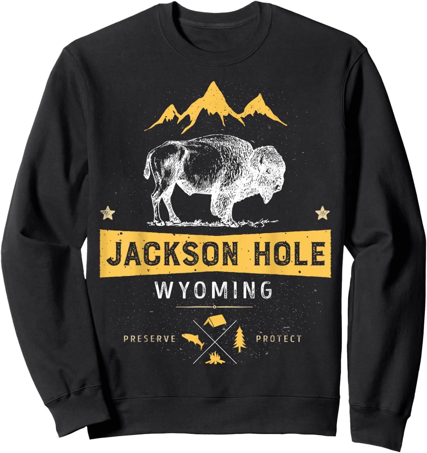 Jackson Hole T Shirt Wyoming Vintage Bison Buffalo Men Women Sweatshirt - Sweatshirt | Black
