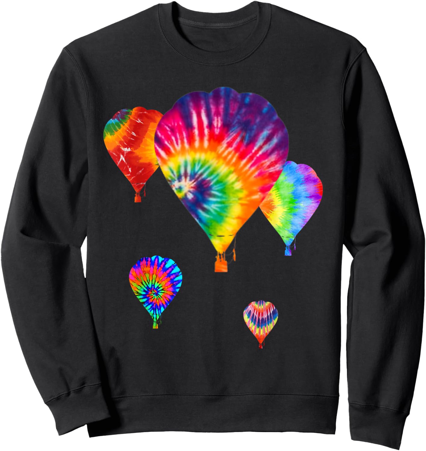 Fun Hot Air Balloon, Hippie Tie Dye Ballooning Gift, Dk Sweatshirt - Sweatshirt | Black