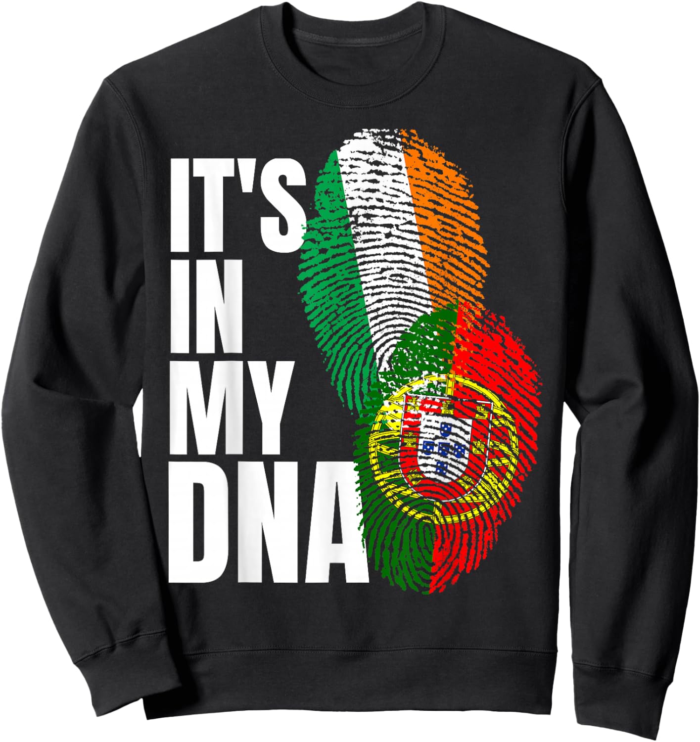 Portuguese And Irish DNA Mix Flag Heritage Sweatshirt - Sweatshirt | Black